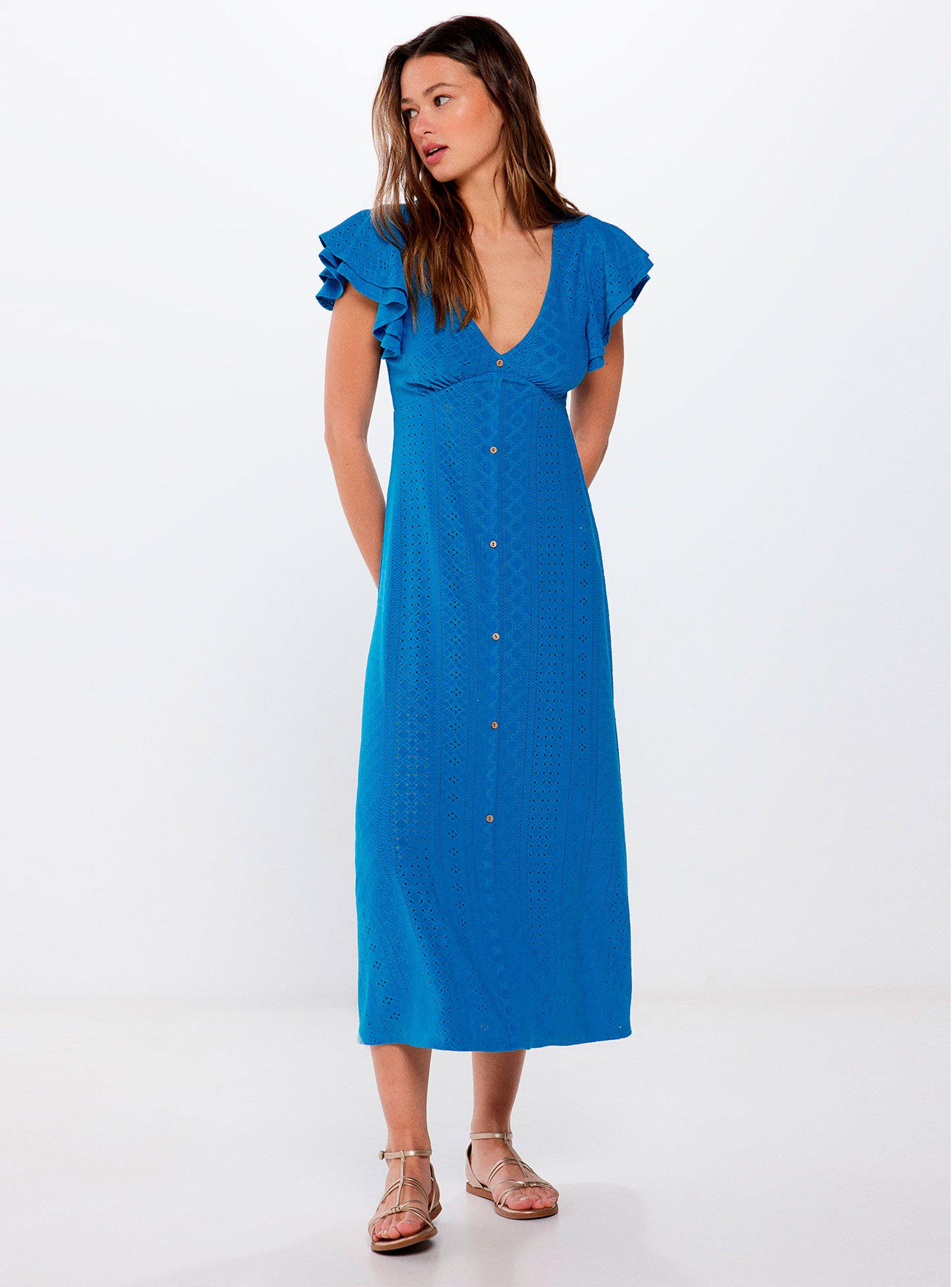 Vestido Midi Bordado Suizo Botones-0