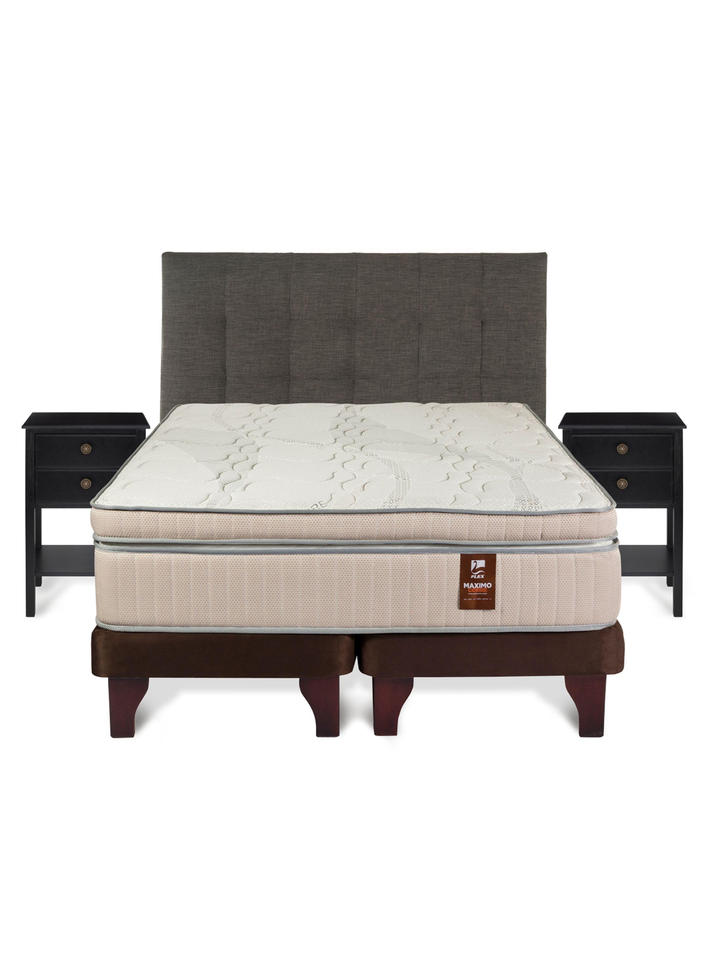 Cama Europea Máximo Cobre King + Respaldo Design Gráfito + Velador Rover-1