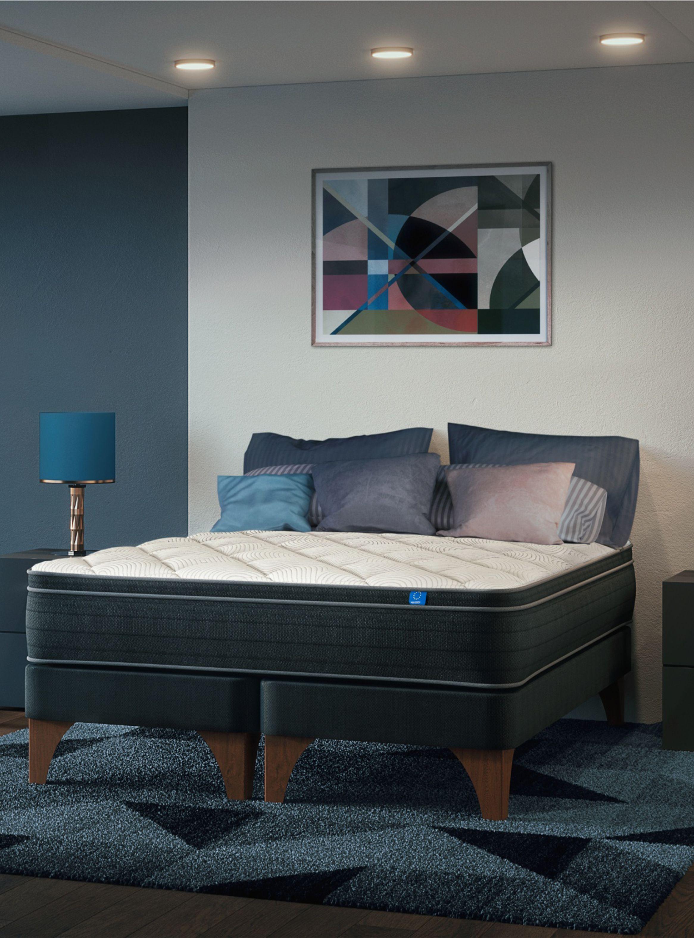 Cama Europea Nine Súper King + Respaldo Design Gris + Velador Rover-4