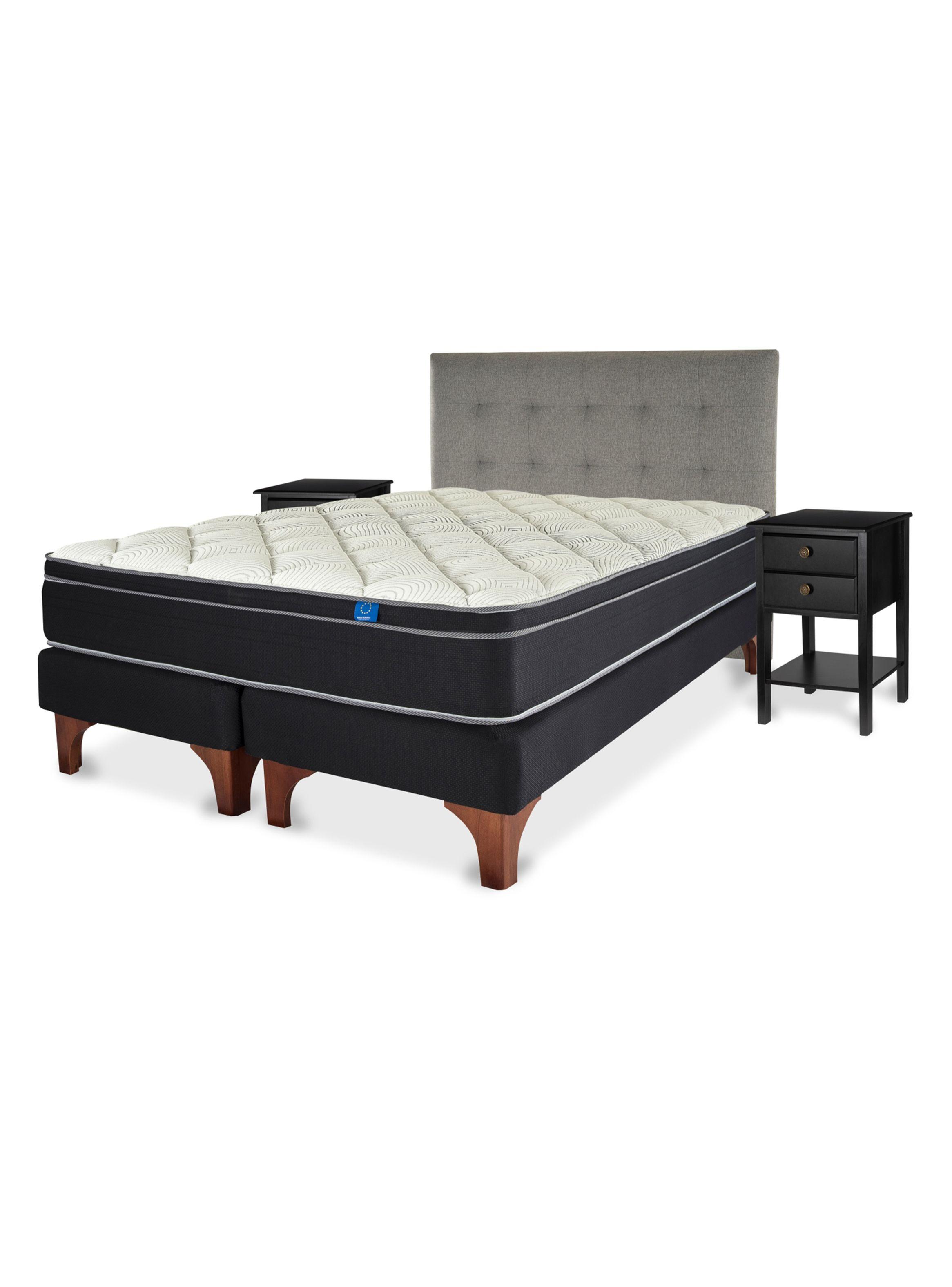 Cama Europea Nine Súper King + Respaldo Design Gris + Velador Rover-0