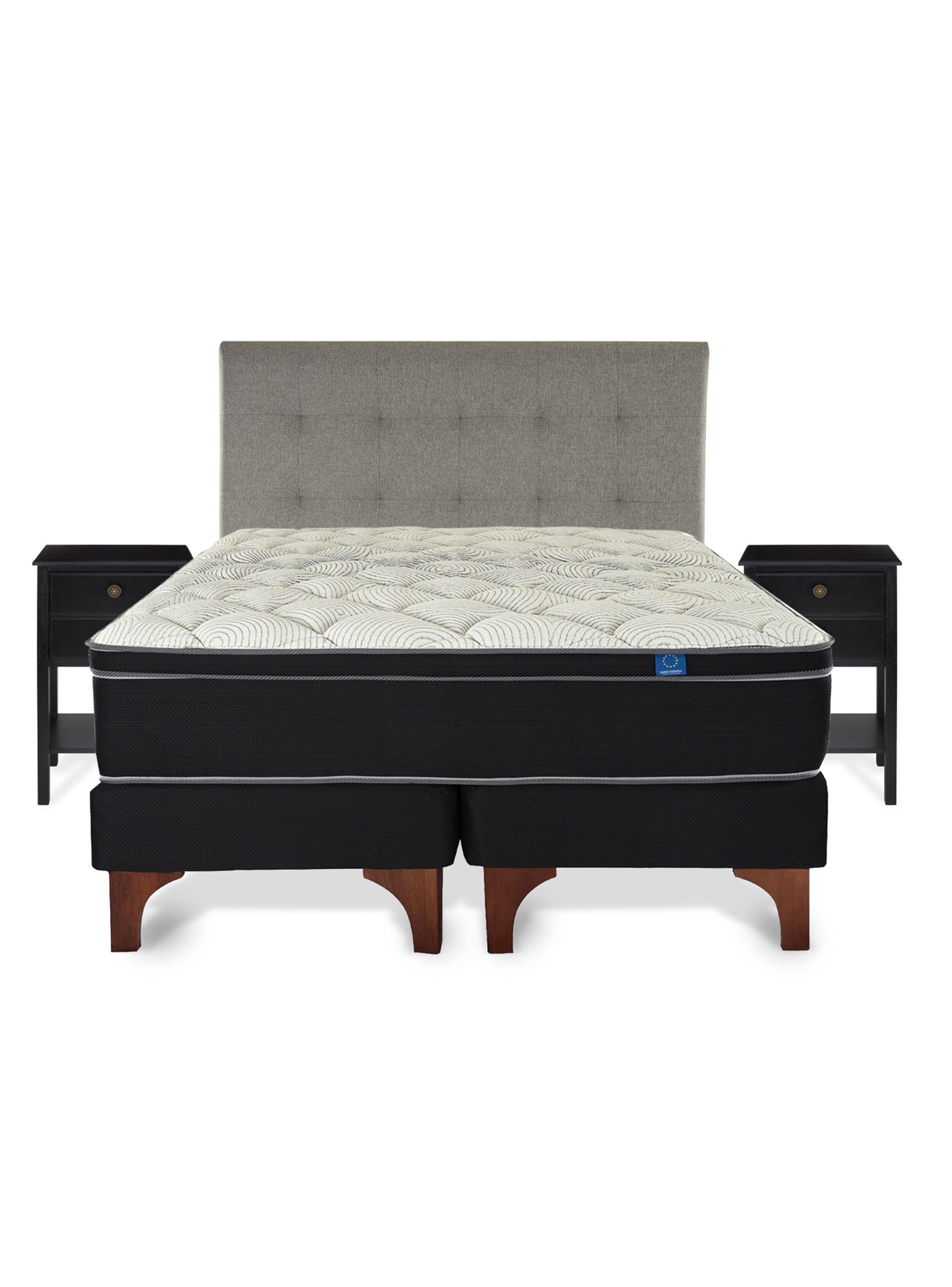 Cama Europea Nine Súper King + Respaldo Design Gris + Velador Rover-1