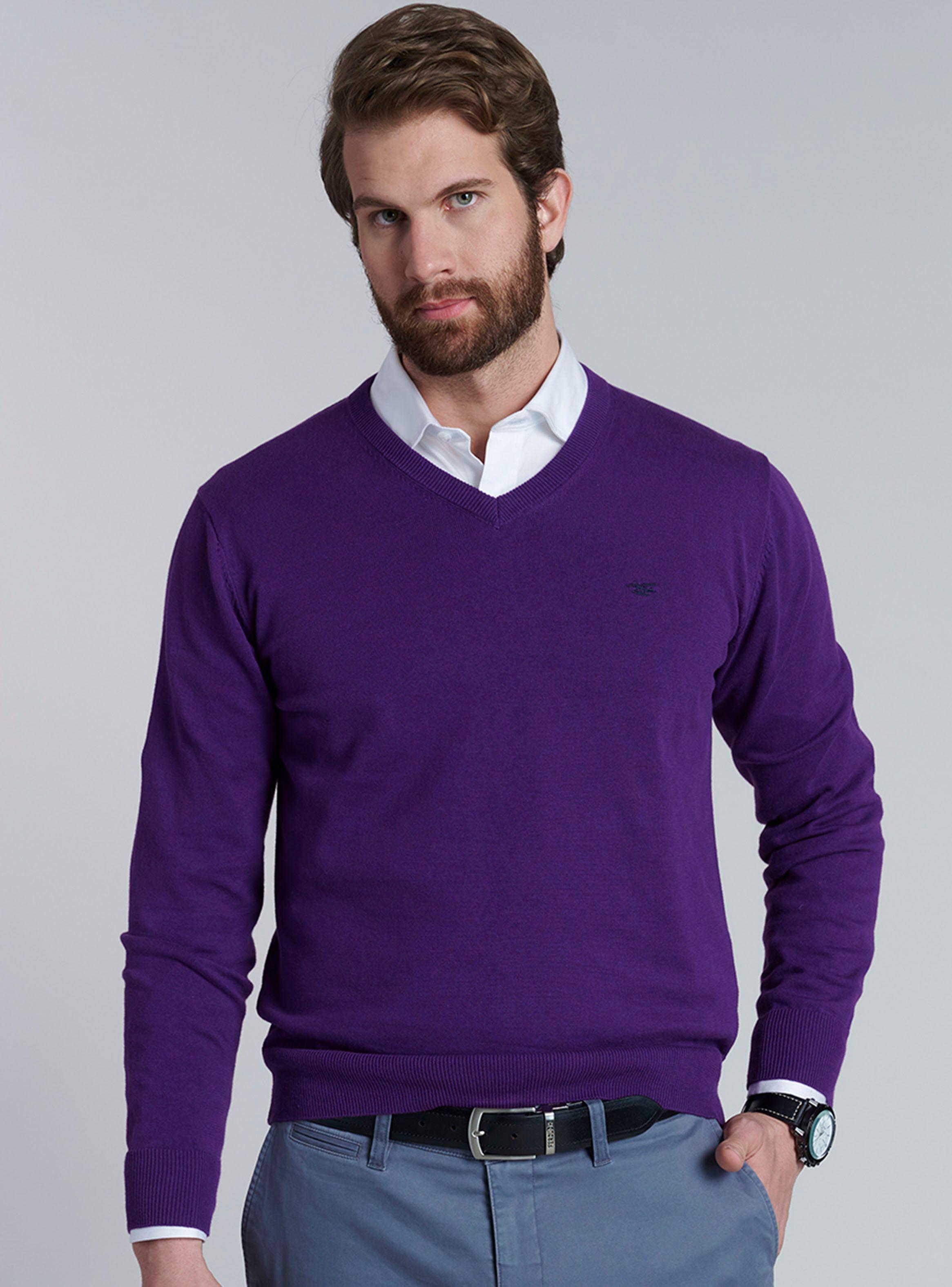 Sweater V Neck Sólido Regular Fit-0