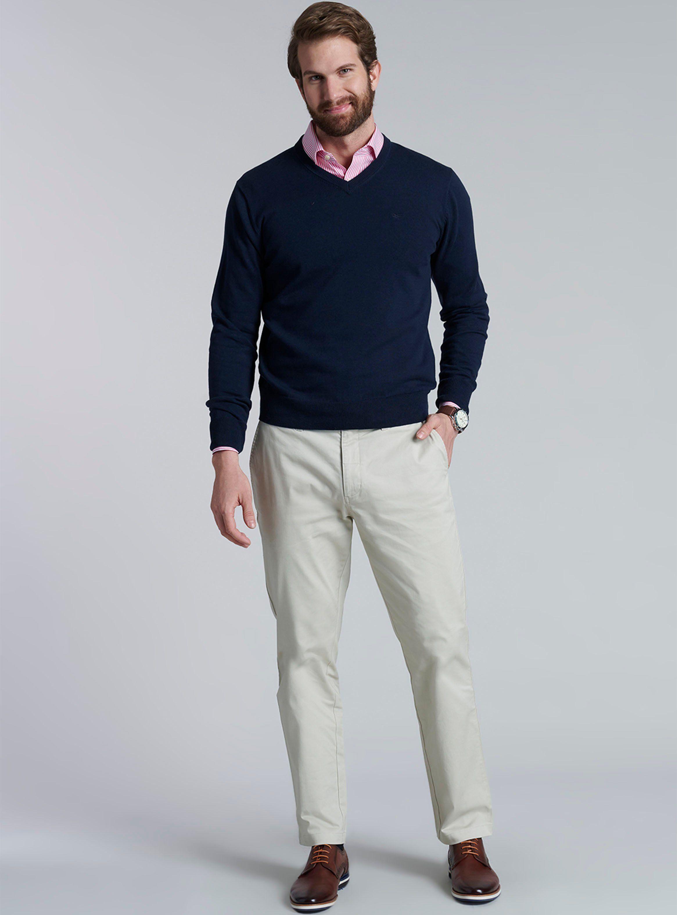 Sweater V Neck Sólido Regular Fit-4