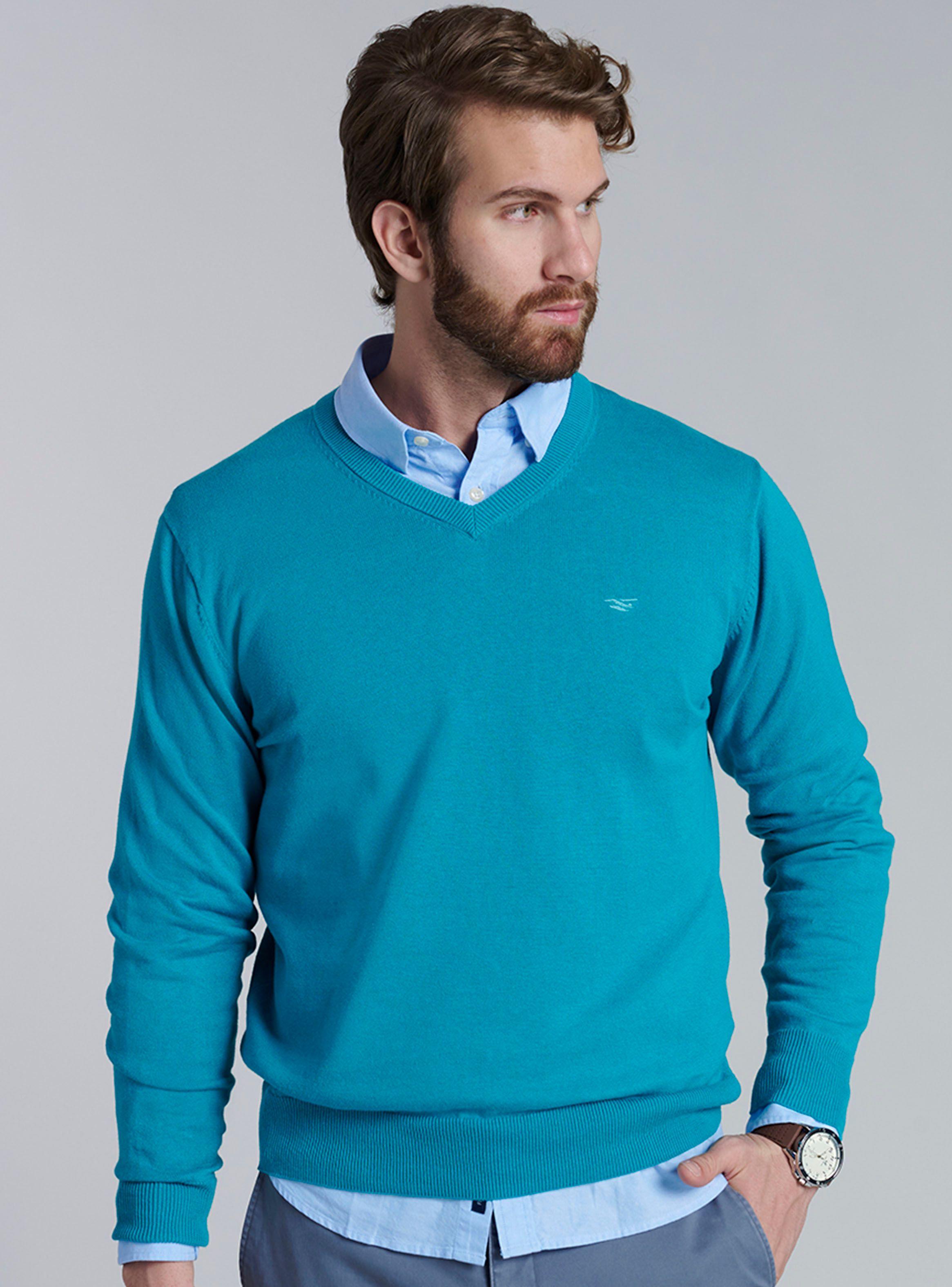 Sweater V Neck Sólido Regular Fit-0