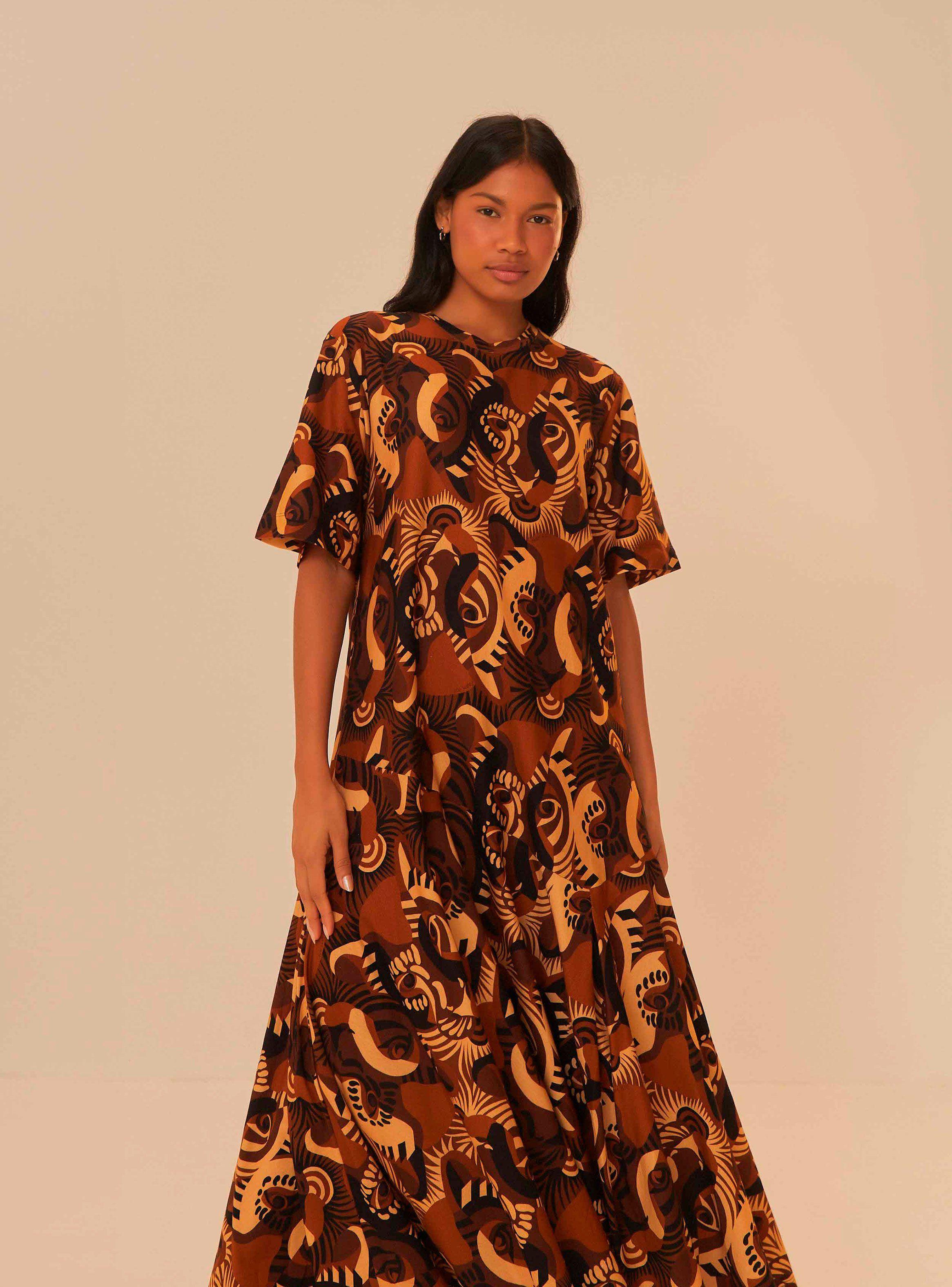 Vestido Largo con Diseño de Tigre-0