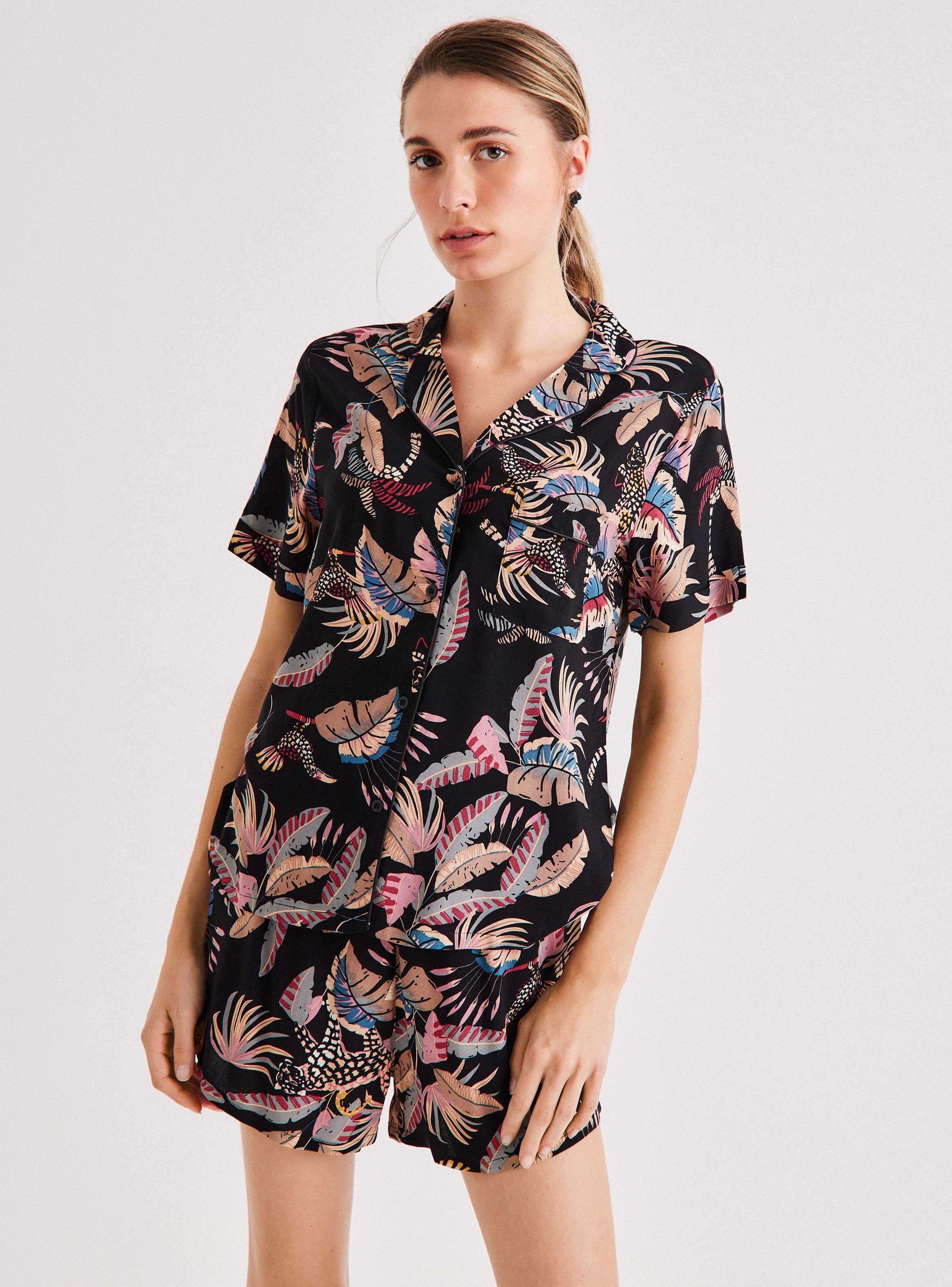 Pijama Camisero Full Print Liso con Bolsillo-0