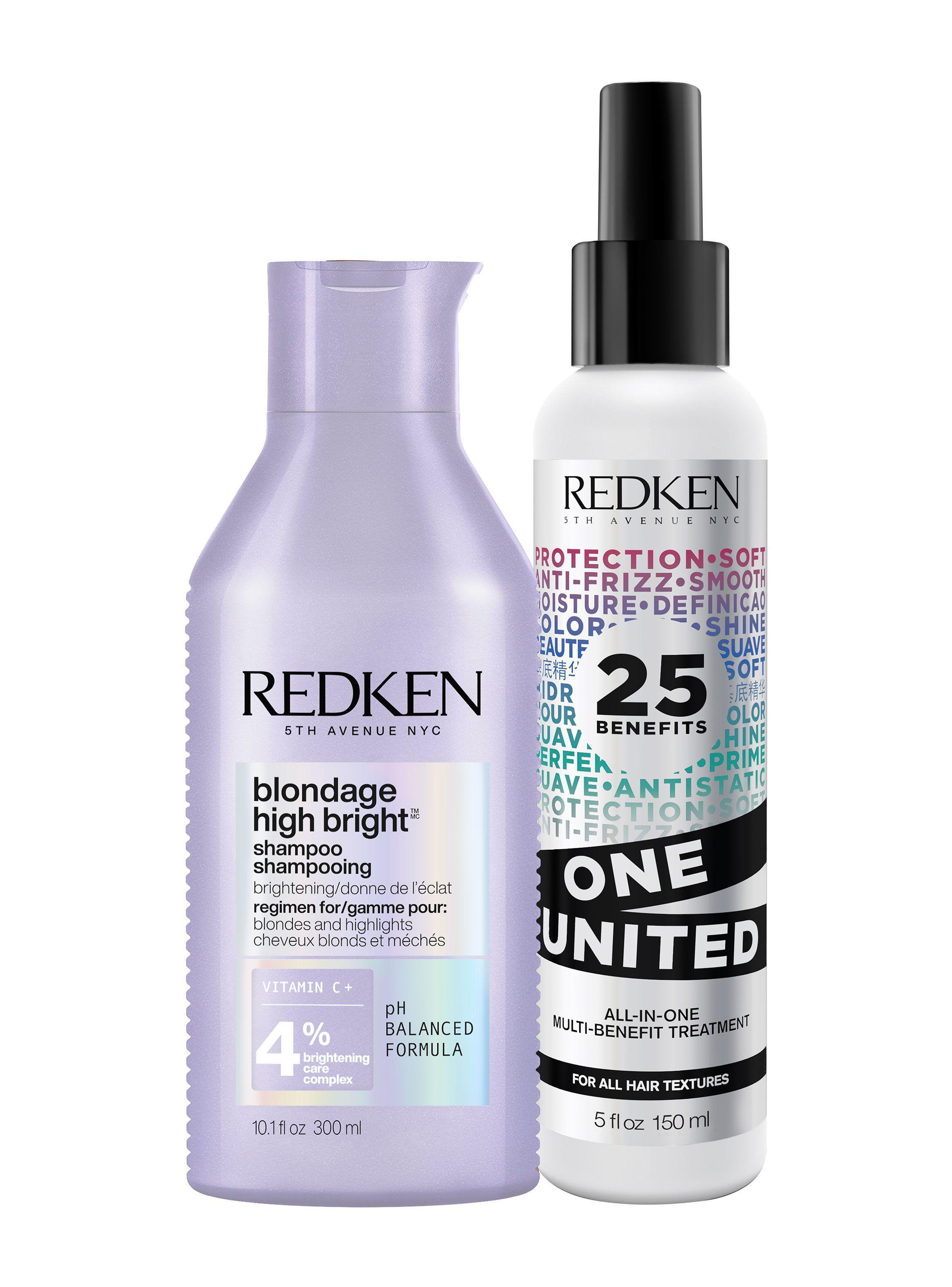 Set Iluminador Cabello Rubio Blondage High Bright Shampoo con Vitamina C 300ml + One United 150ml-0