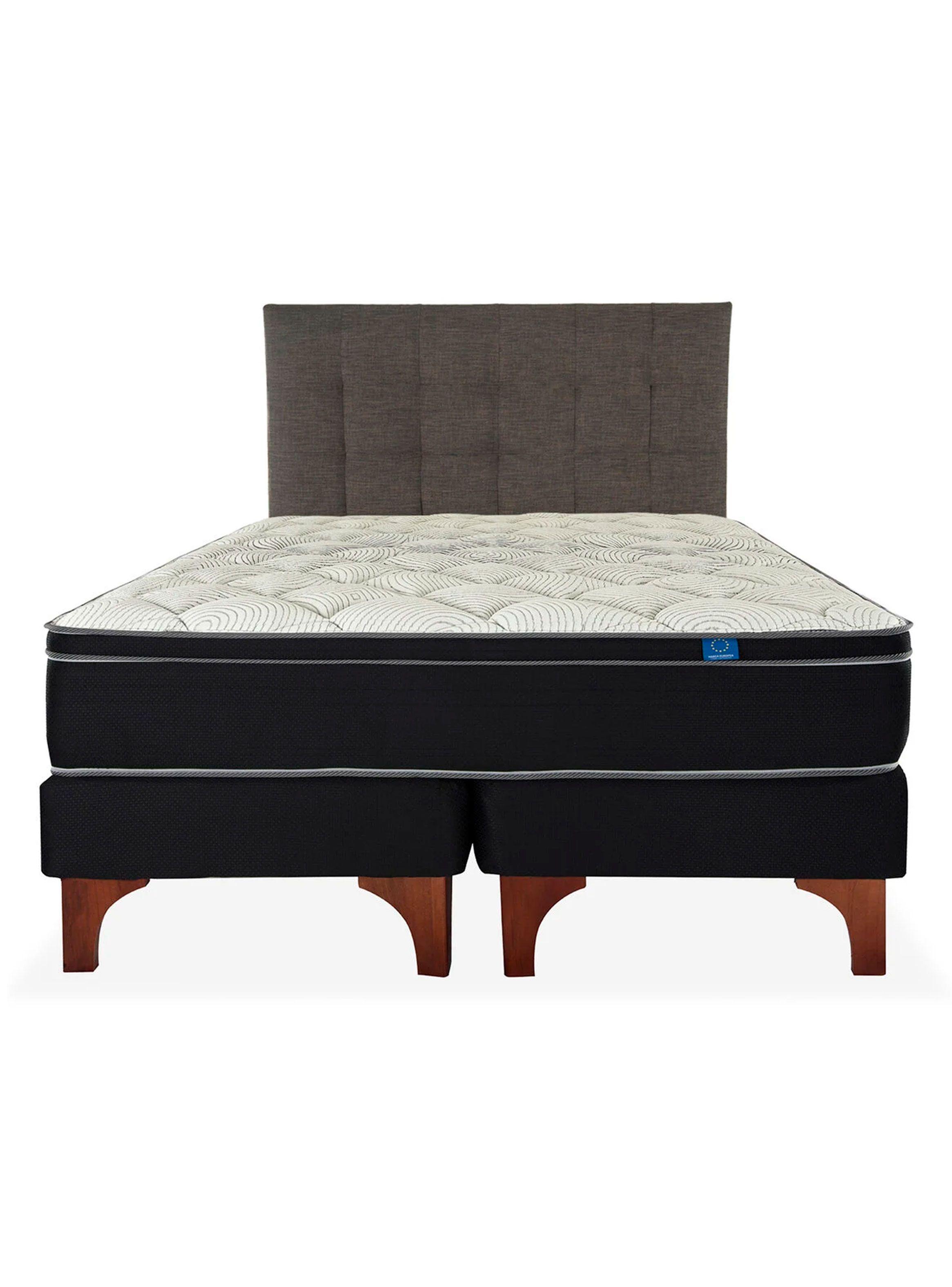 Cama Europea Nine 2 Plazas Base Dividida + Respaldo Design Grafito-1