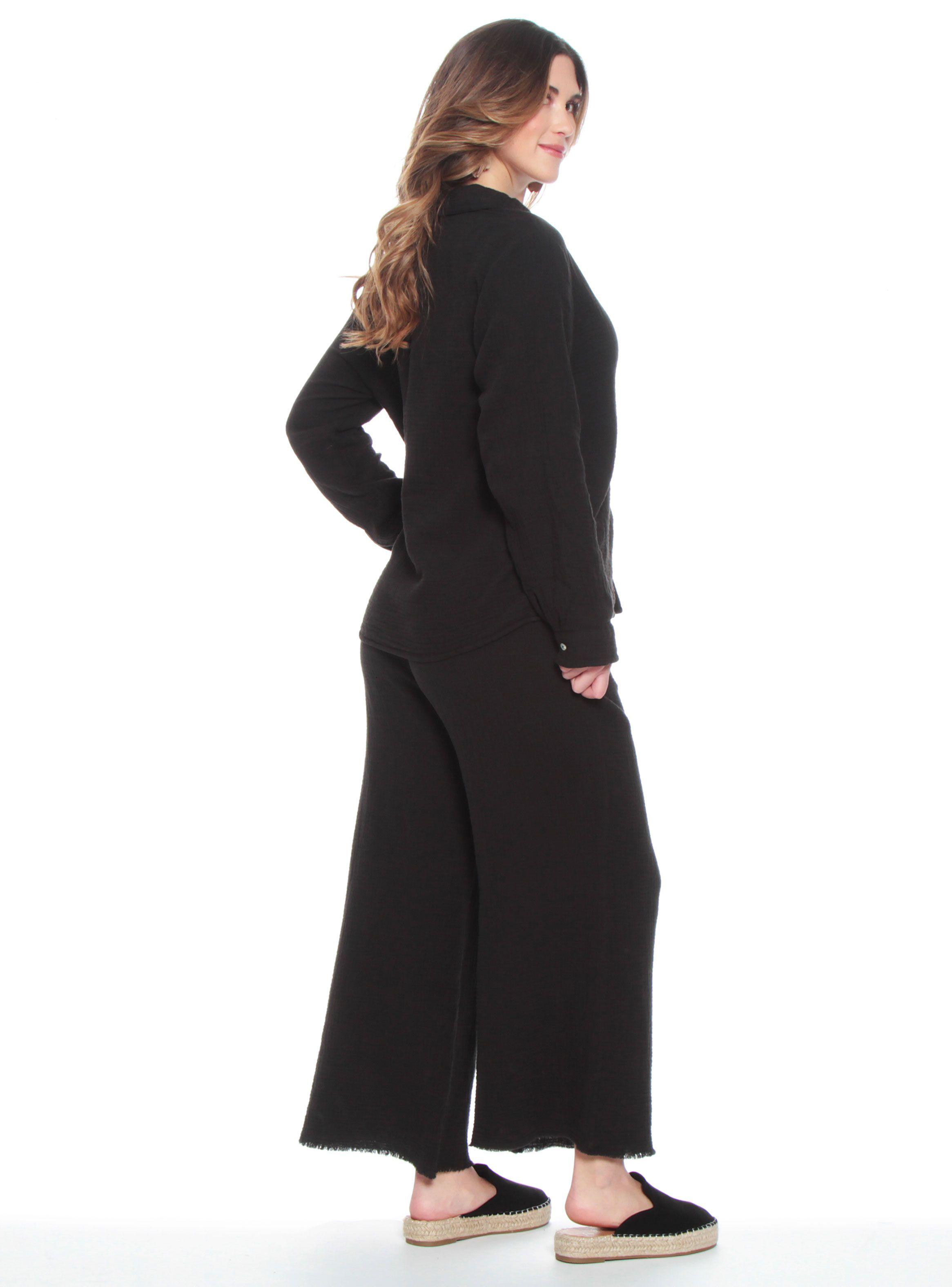 Blusa Manga Larga Sólida Cuello Camisero Bolsillo Delantero-4