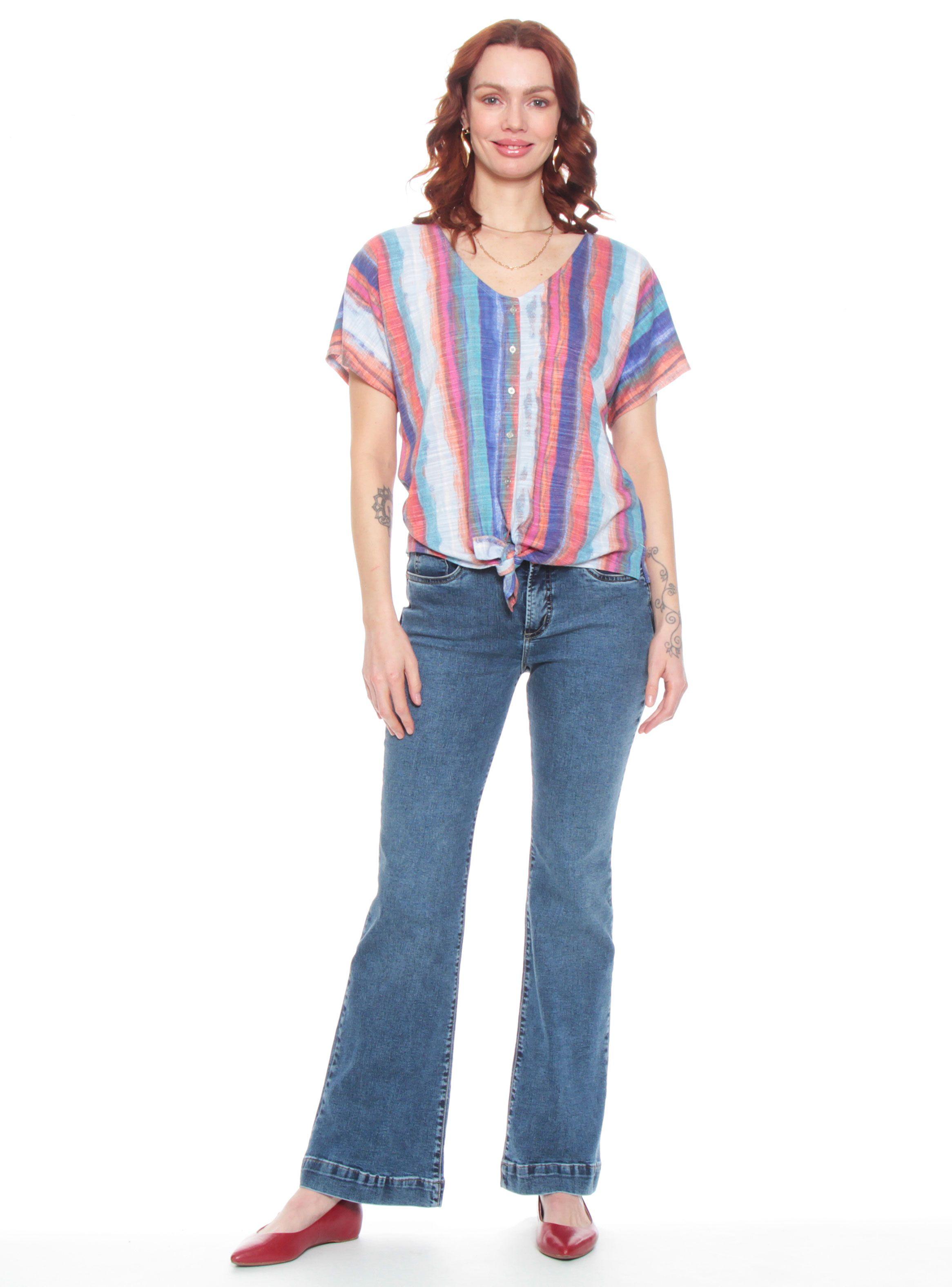 Blusa Estampada Anudada Manga Corta Escote V-3