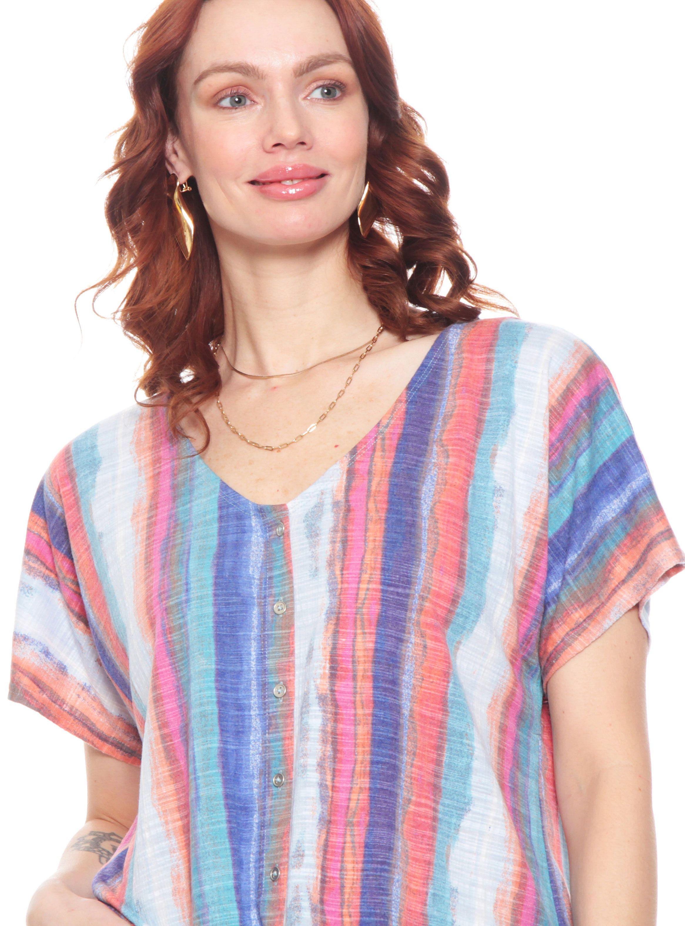 Blusa Estampada Anudada Manga Corta Escote V-2