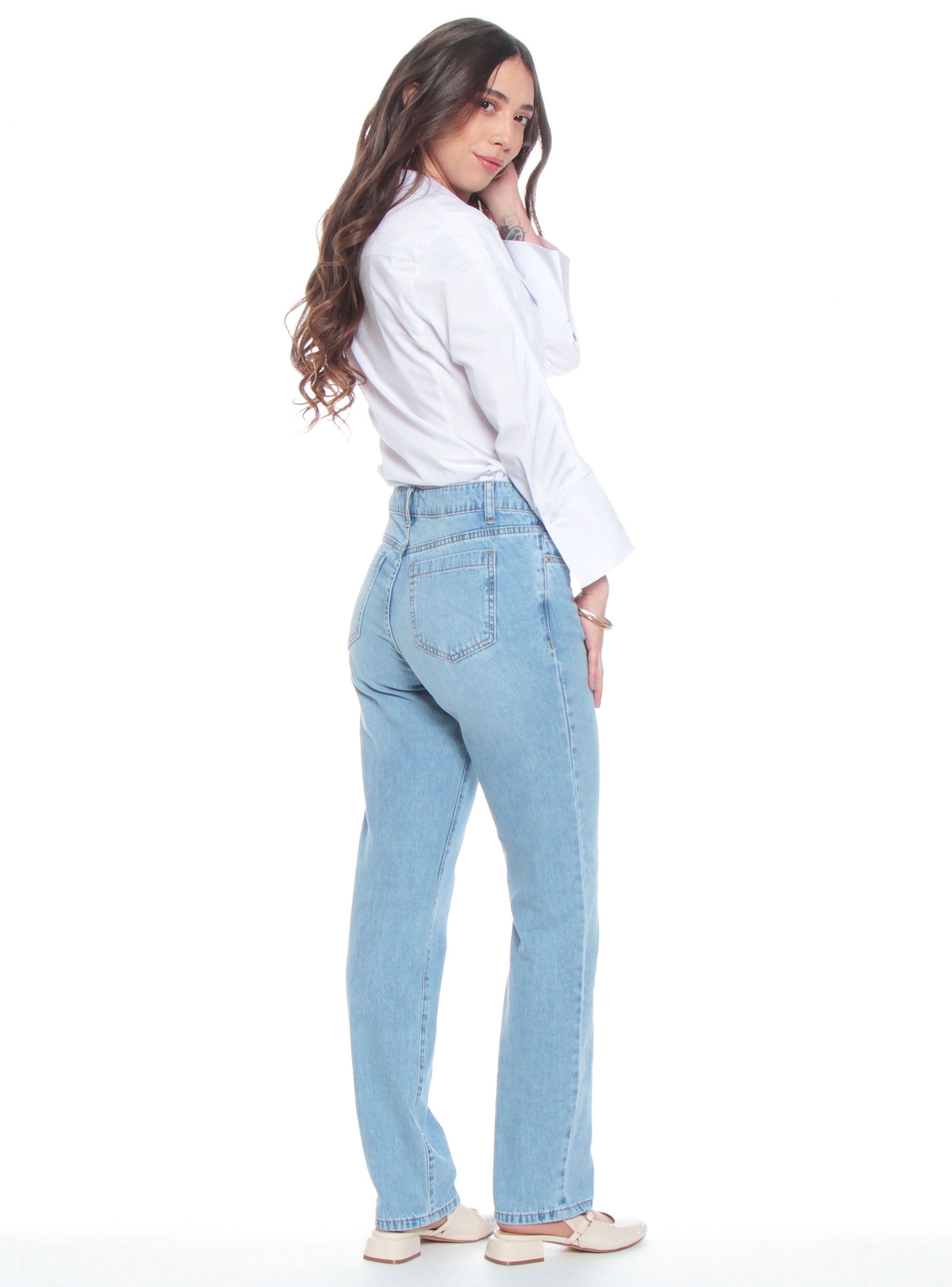 Jeans Recto Tiro Alto Pretina Básica Botón-4