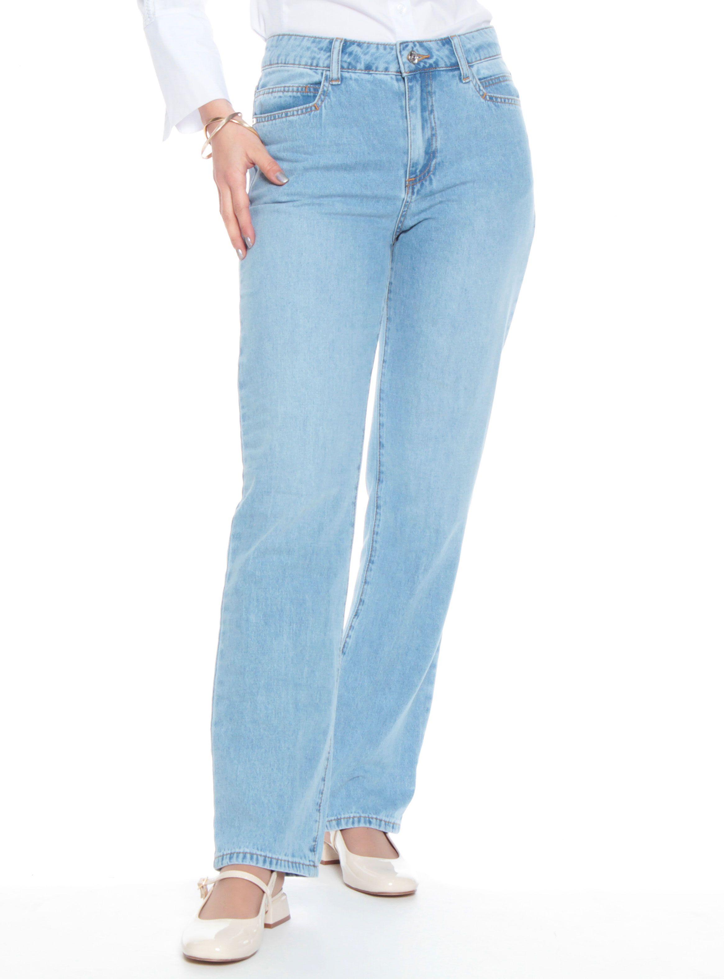 Jeans Recto Tiro Alto Pretina Básica Botón-0