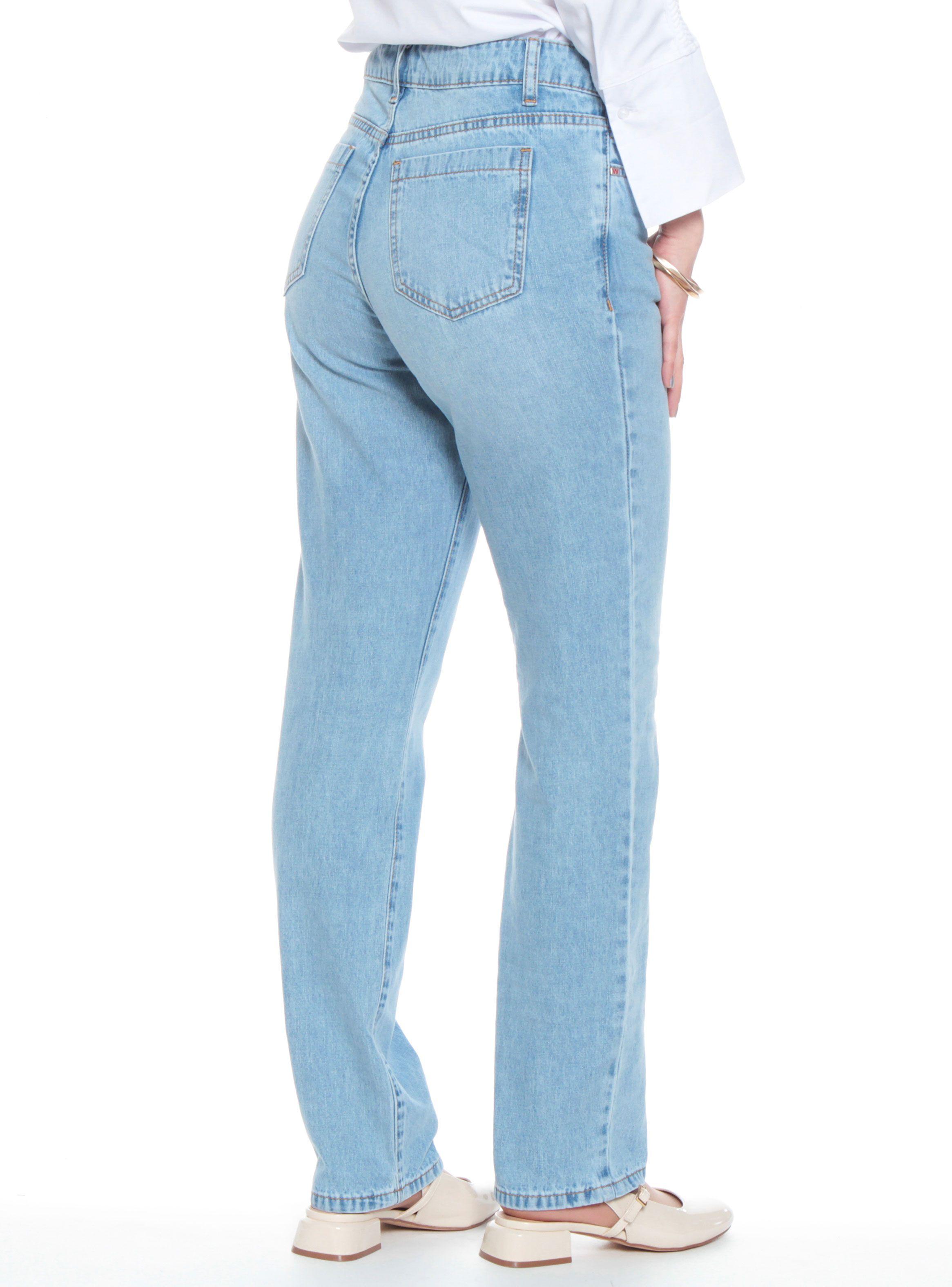 Jeans Recto Tiro Alto Pretina Básica Botón-1