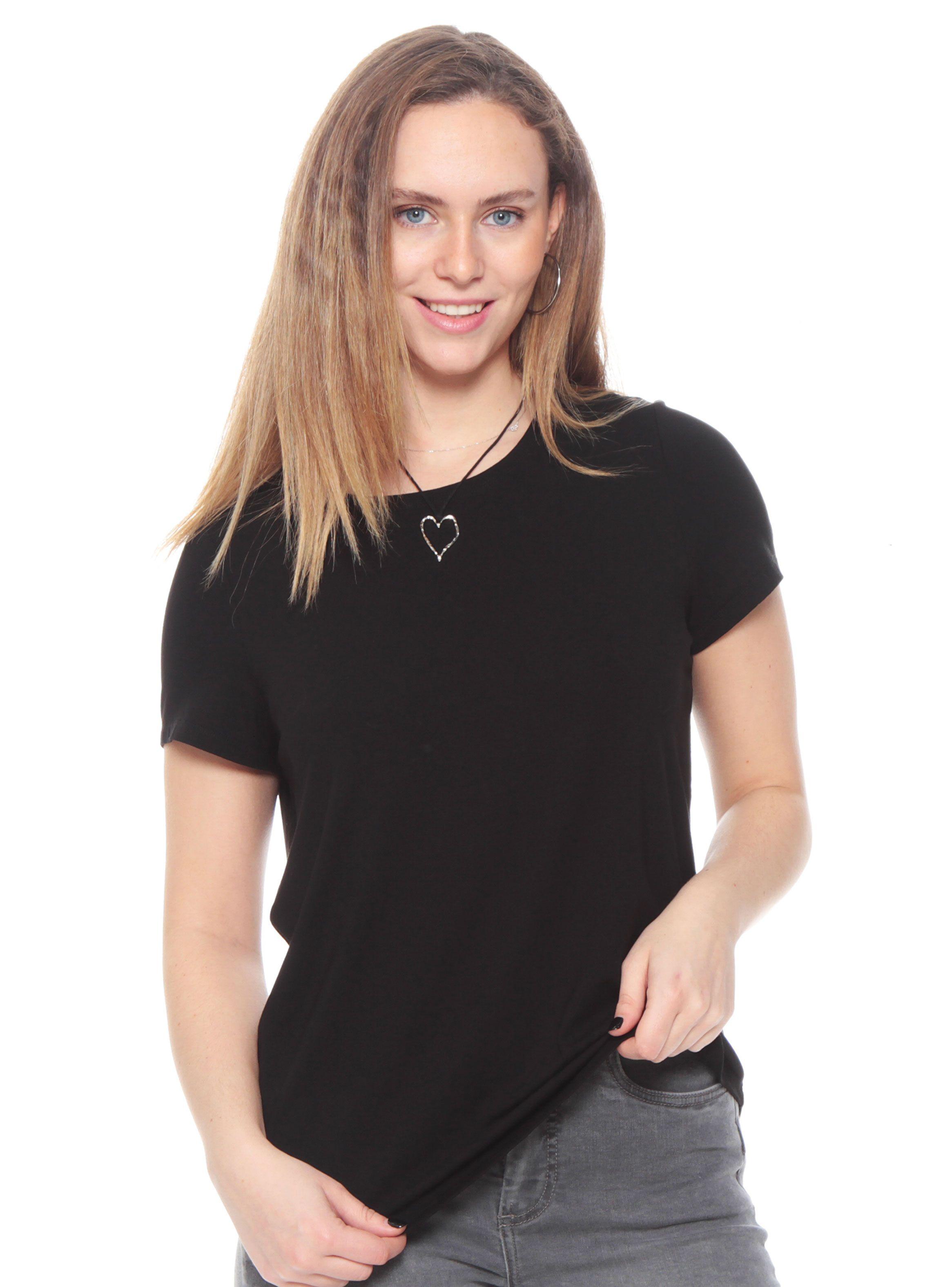 Polera Sólida Manga Corta con Cuello Redondo-0