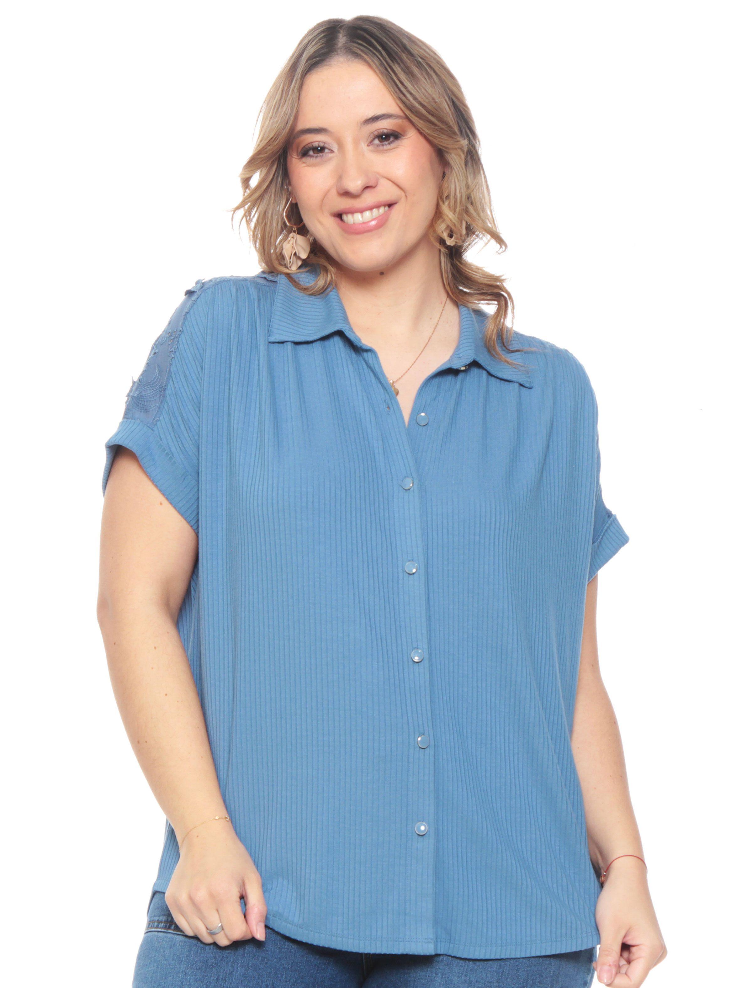 Blusa Abotonada en Delantero Manga Corta-0