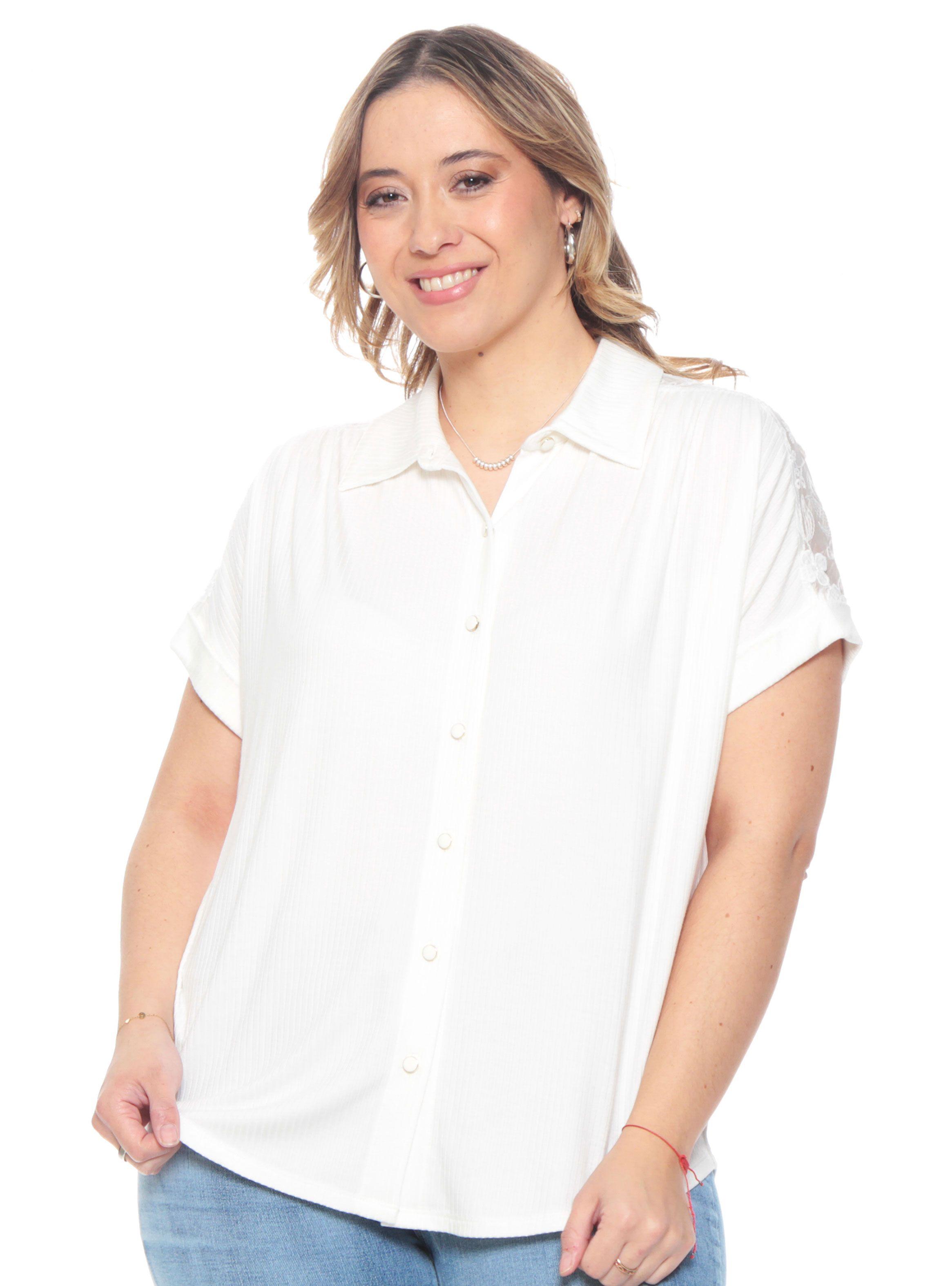 Blusa Abotonada en Delantero Manga Corta-0