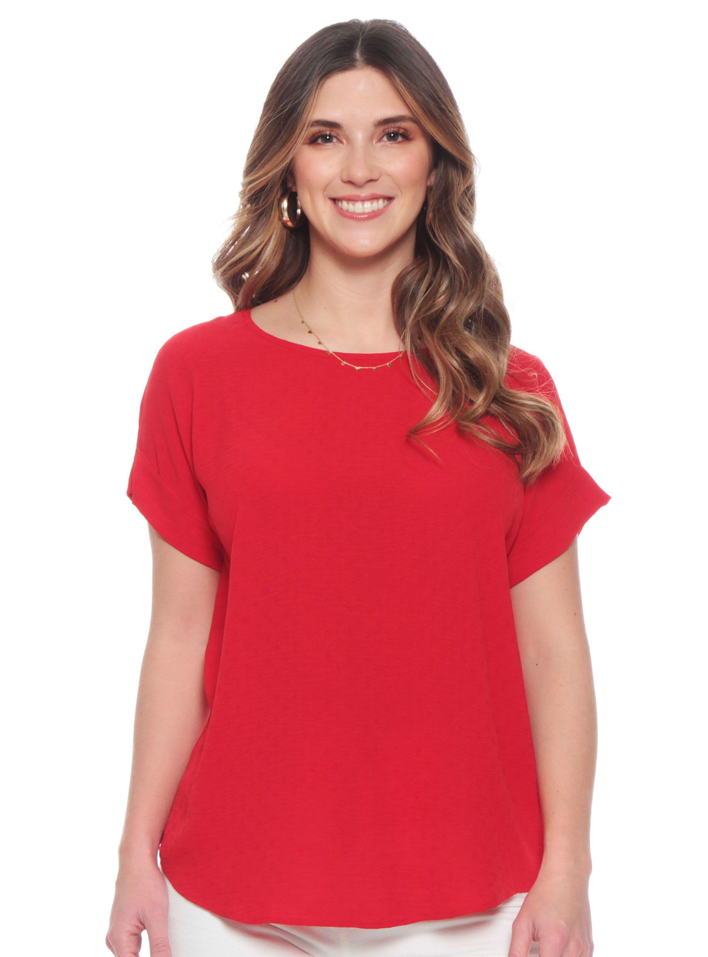 Blusa Escote Redondo Abotonada en Espalda-0