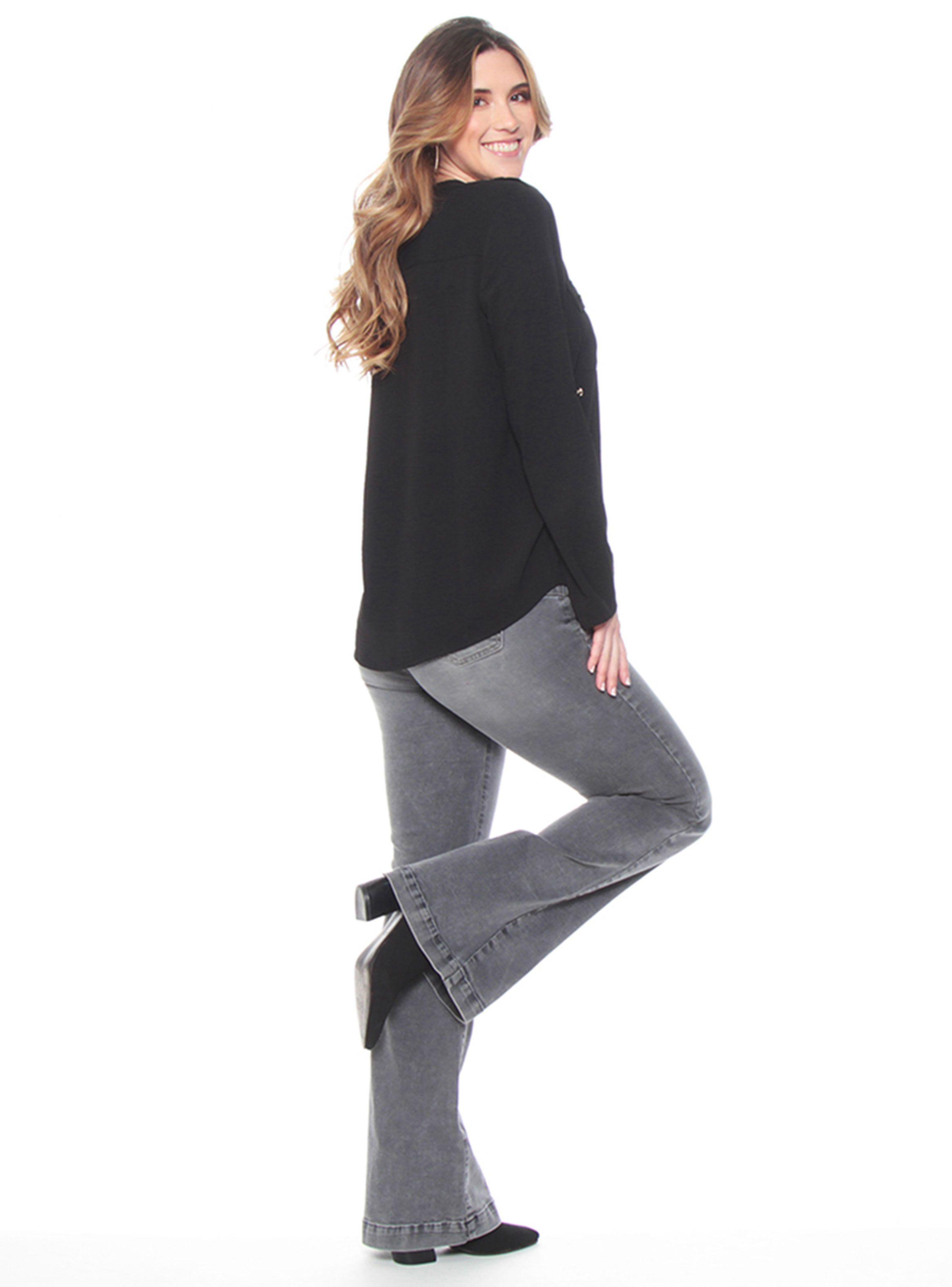 Blusa Manga Larga con Cuello Mao y Bolsillos-4