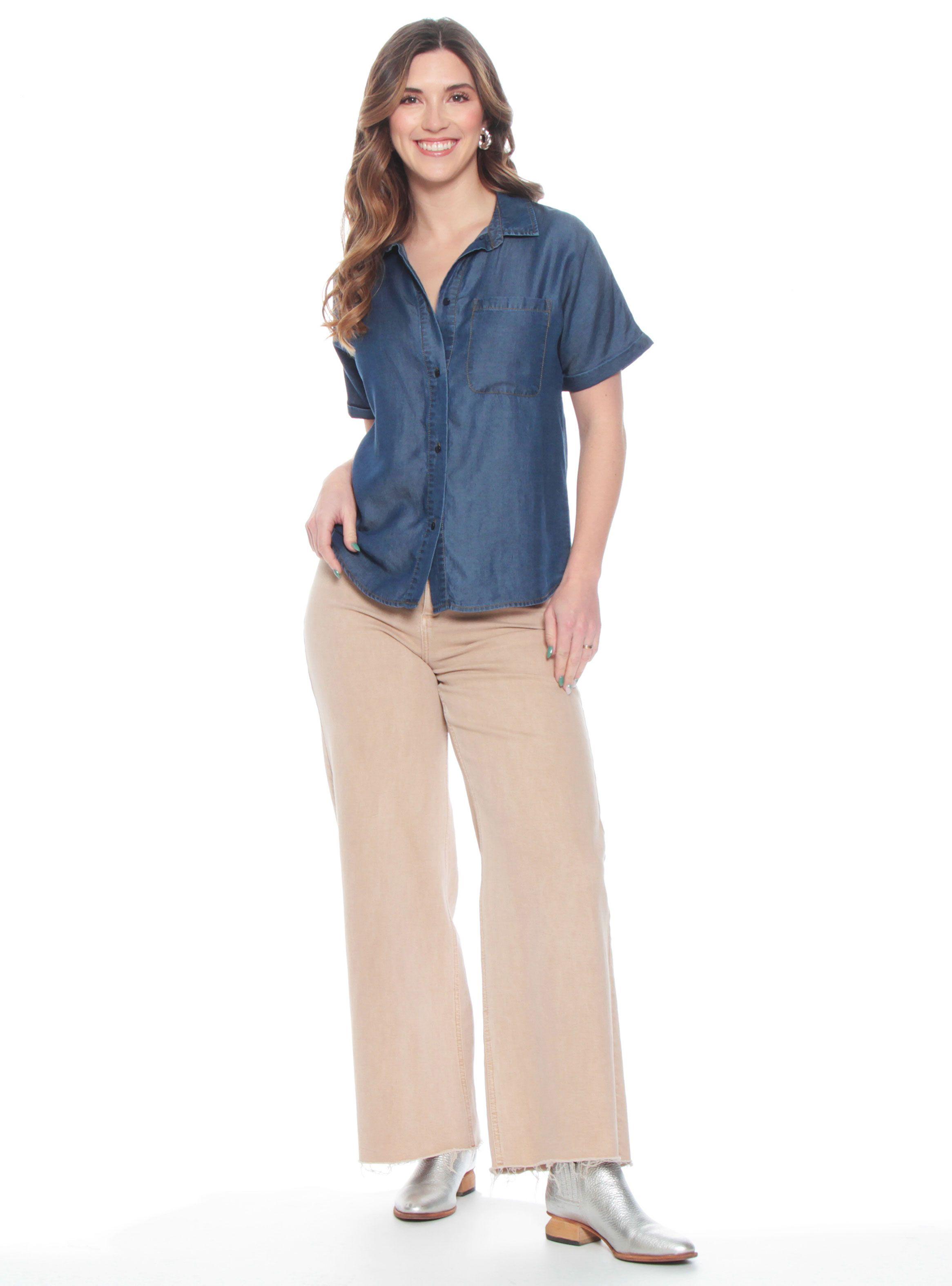 Blusa Lyocell Abotonada Manga Corta con Bolsillo-3