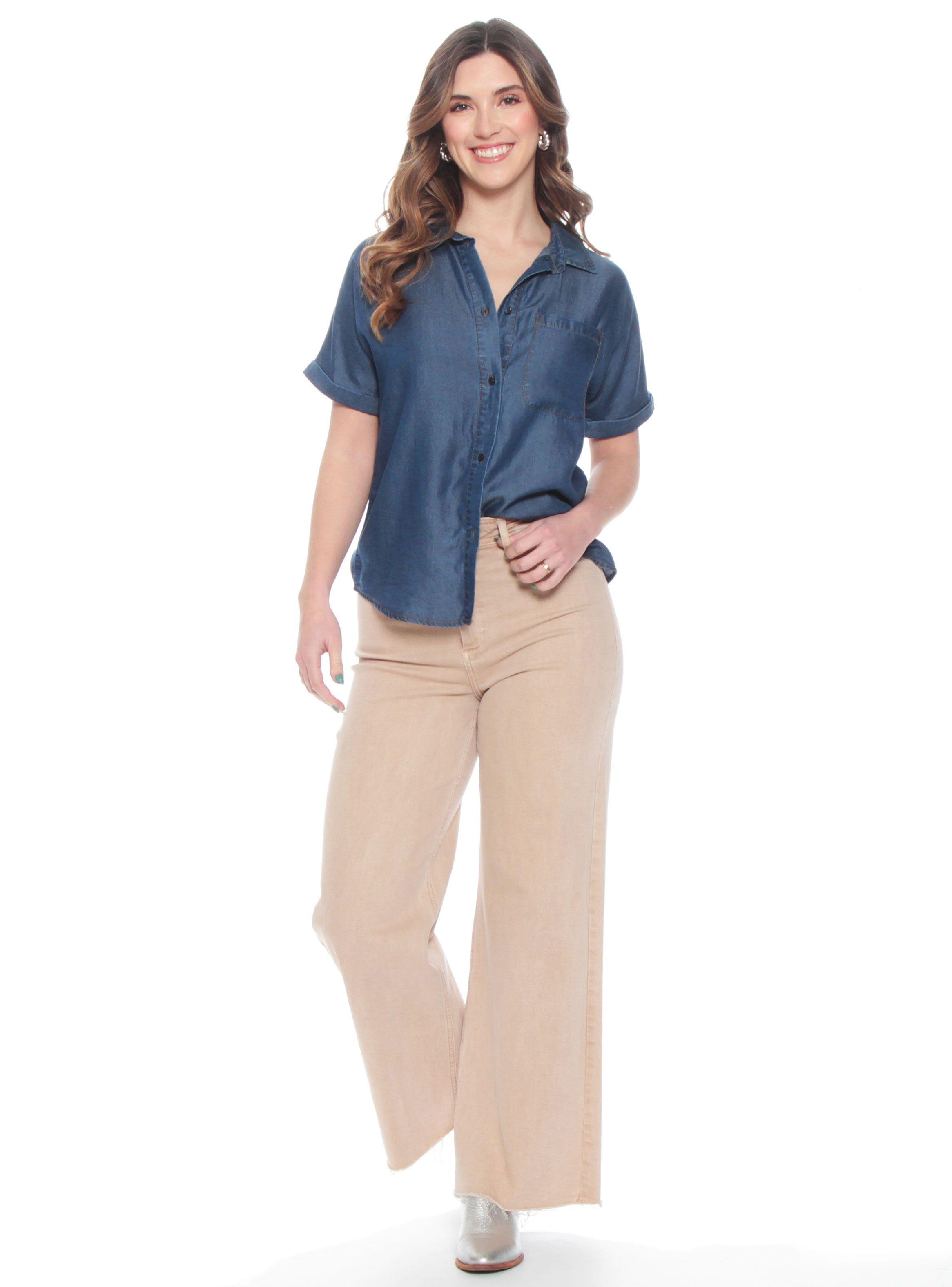 Blusa Lyocell Abotonada Manga Corta con Bolsillo-4