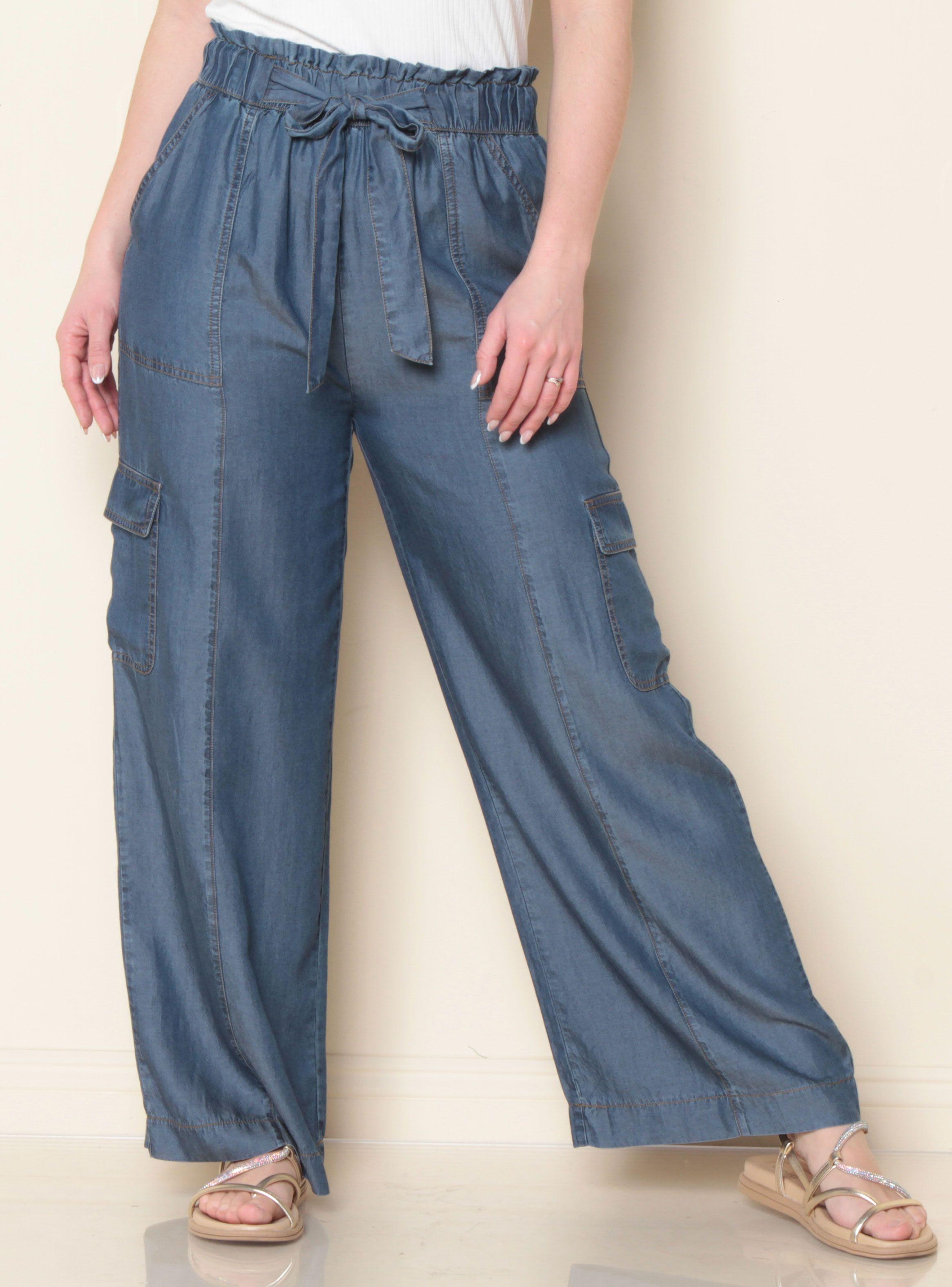 Pantalón Lyocell Cargo Tiro Alto Cintura Elasticada y Lazo-0