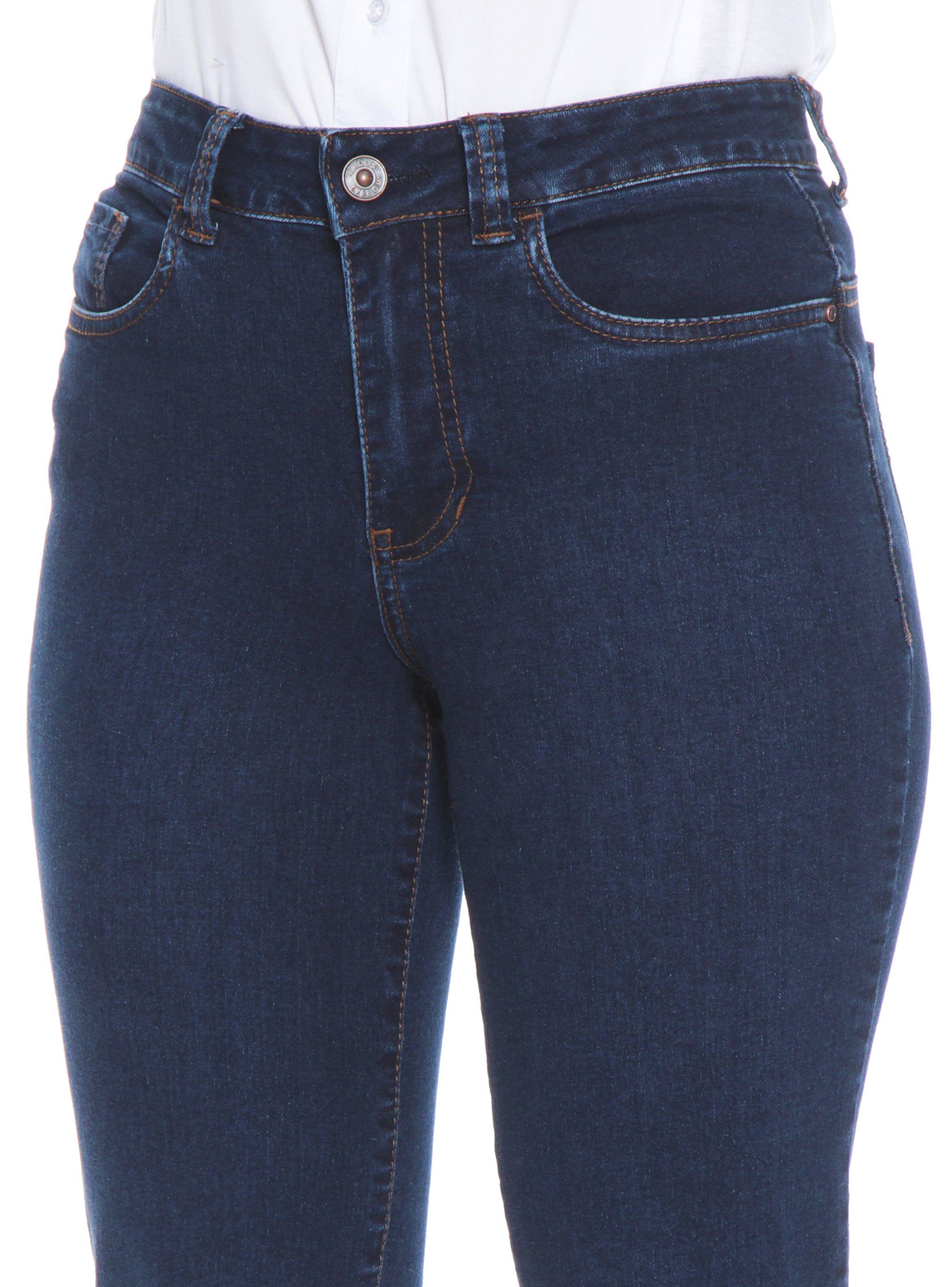 Jeans Recto Tiro Alto Push In Push Up Pretina Básica Botón-2