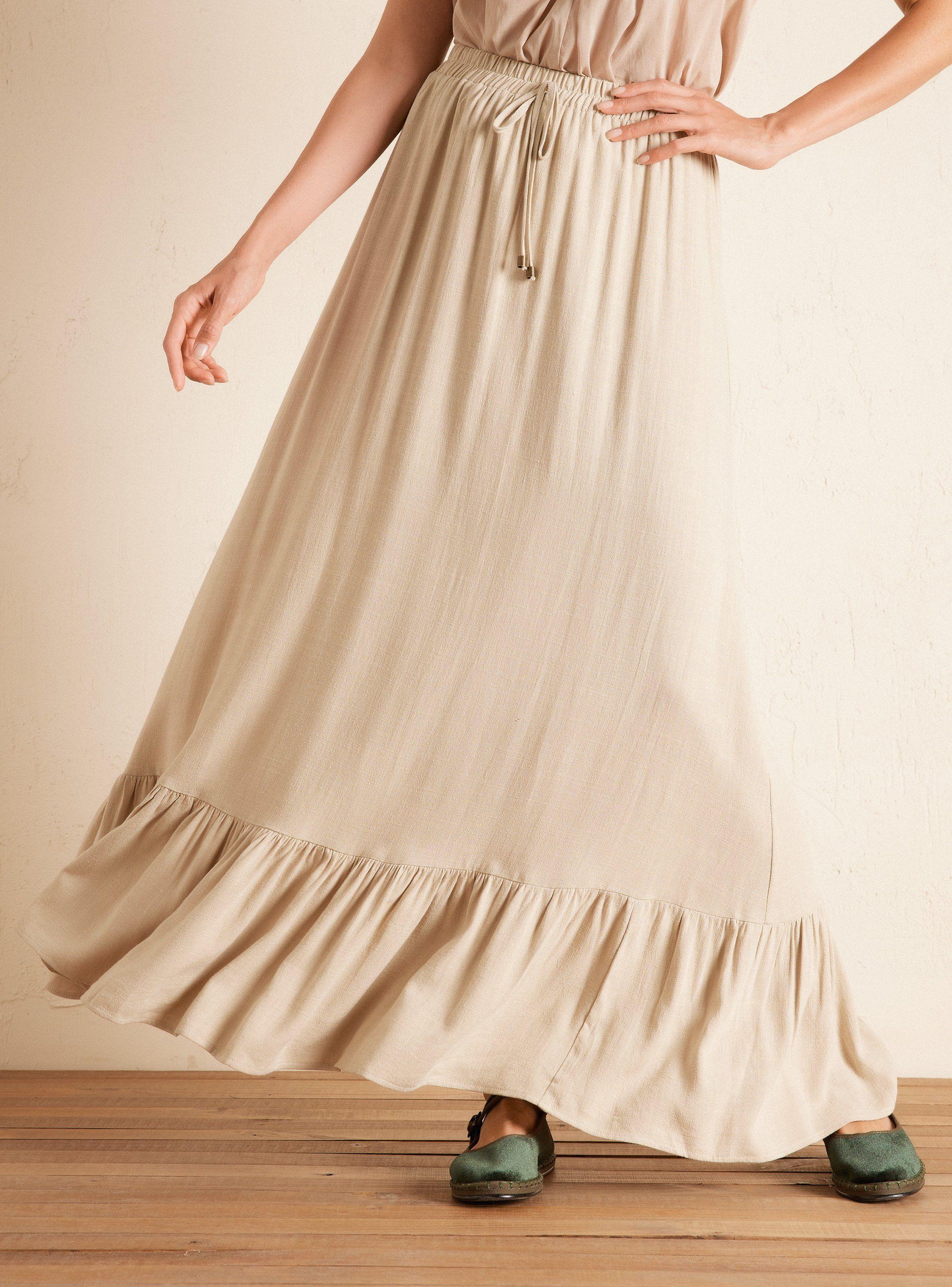 Falda Larga Maxi de Lino-0