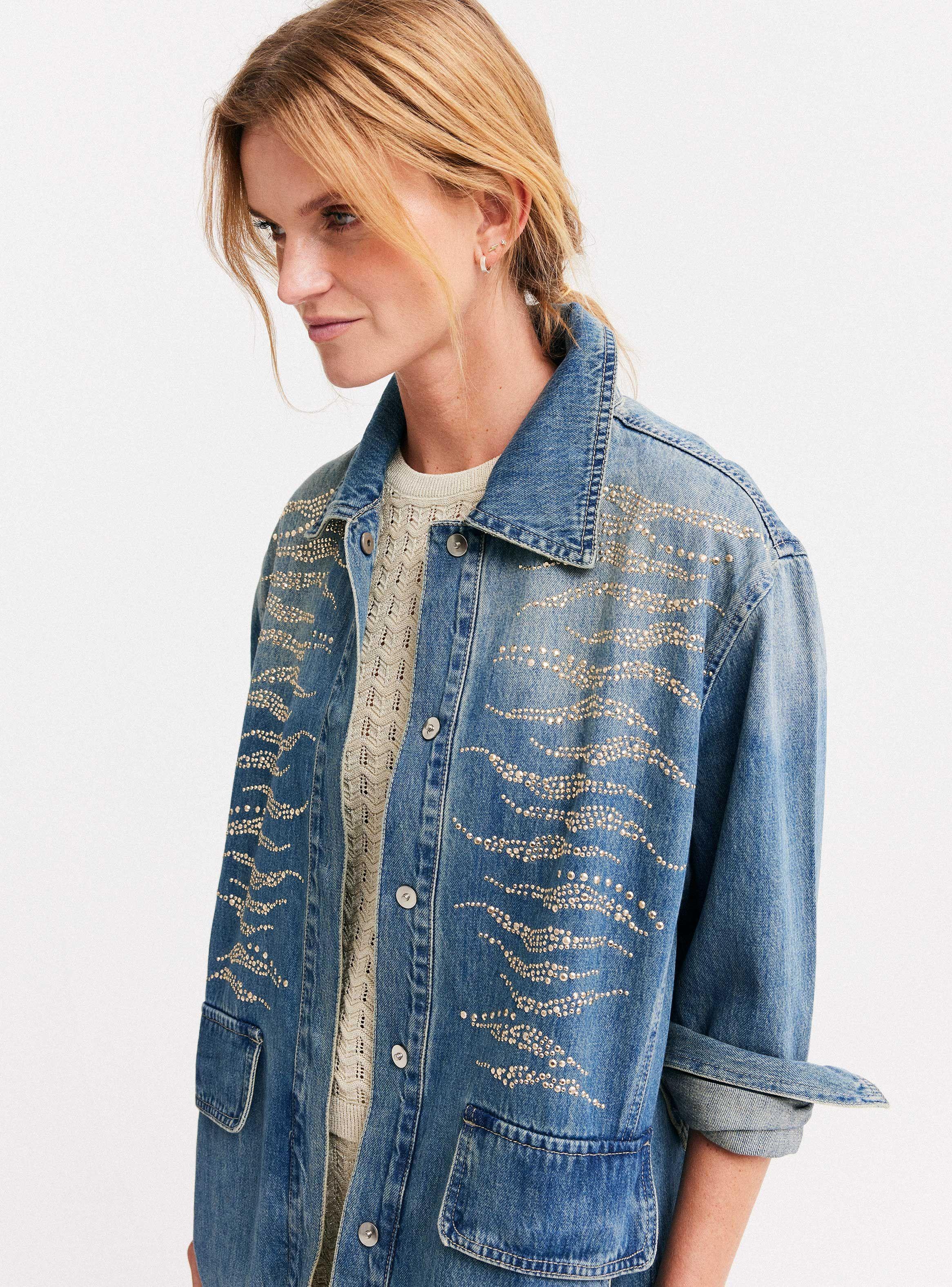 Chaqueta Sobrecamisa Denim con Aplicación de Brillos-2