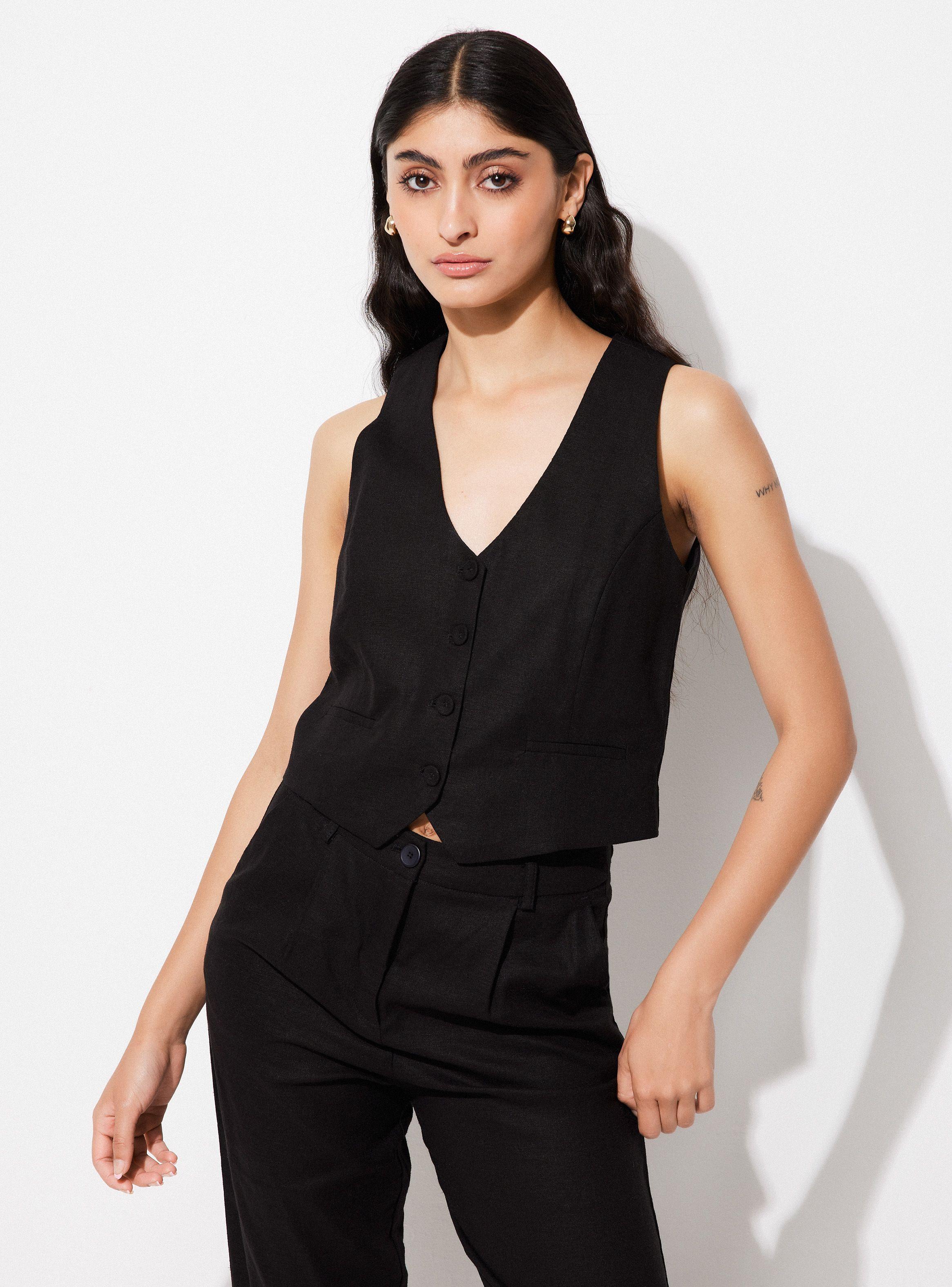 Blazer Vest con Lino y Botones Forrados-0