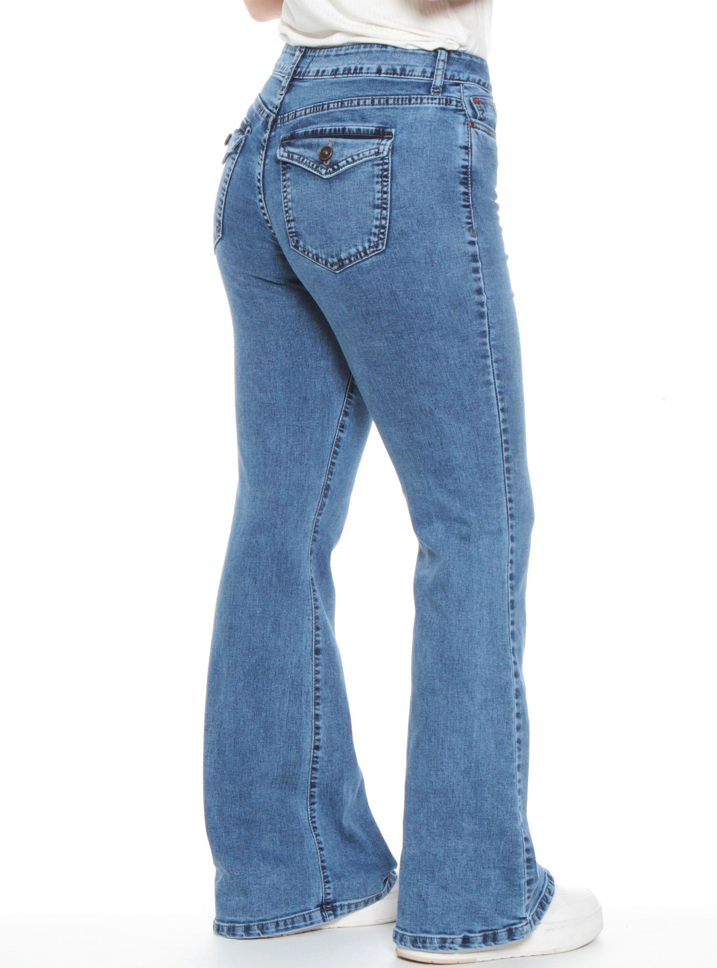 Jeans Flare Cargo Tiro Alto Pretina Básica 1 Botón Color-1