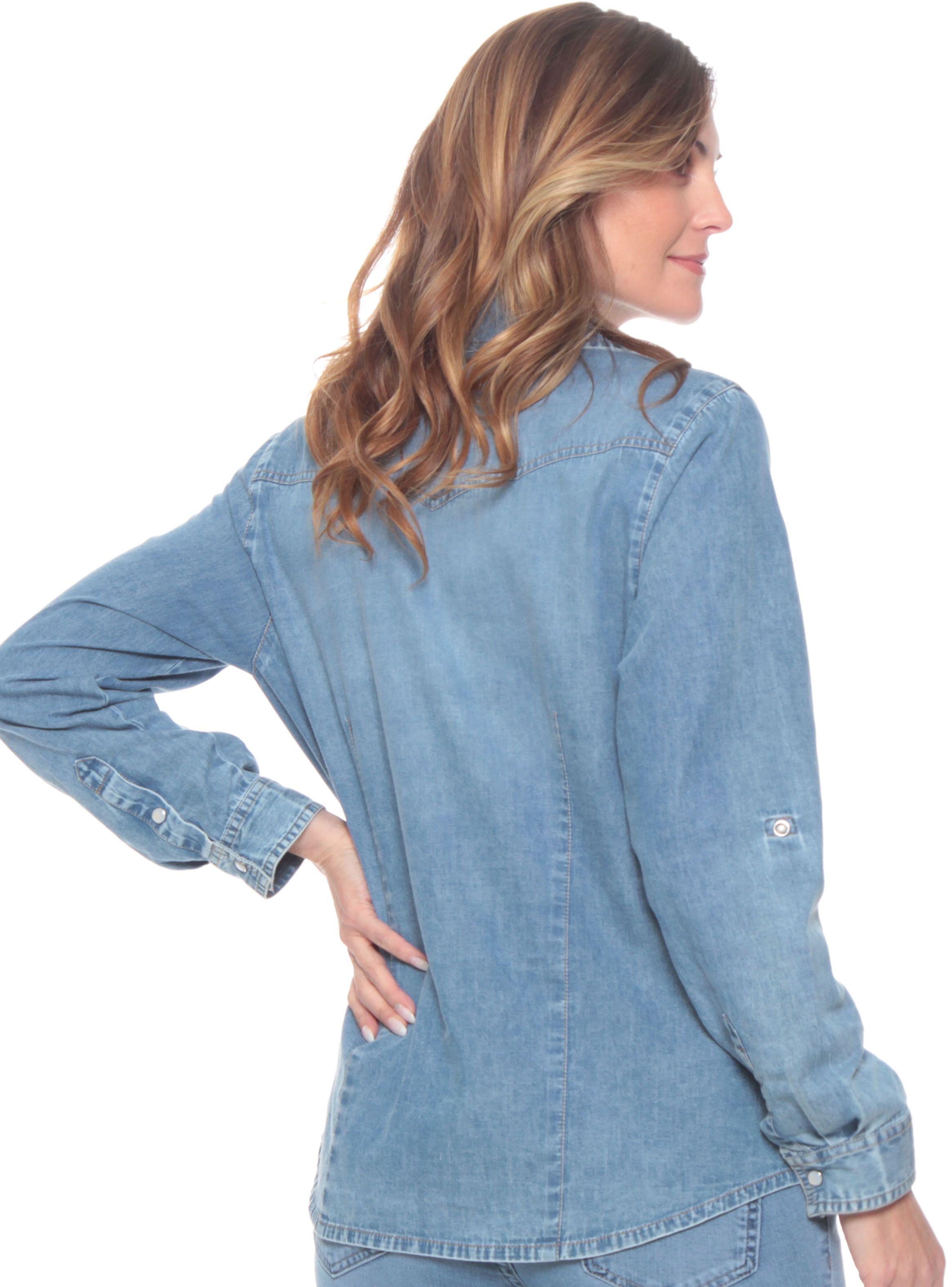 Blusa Ajustable Demim con Bolsillos y Tapeta-1