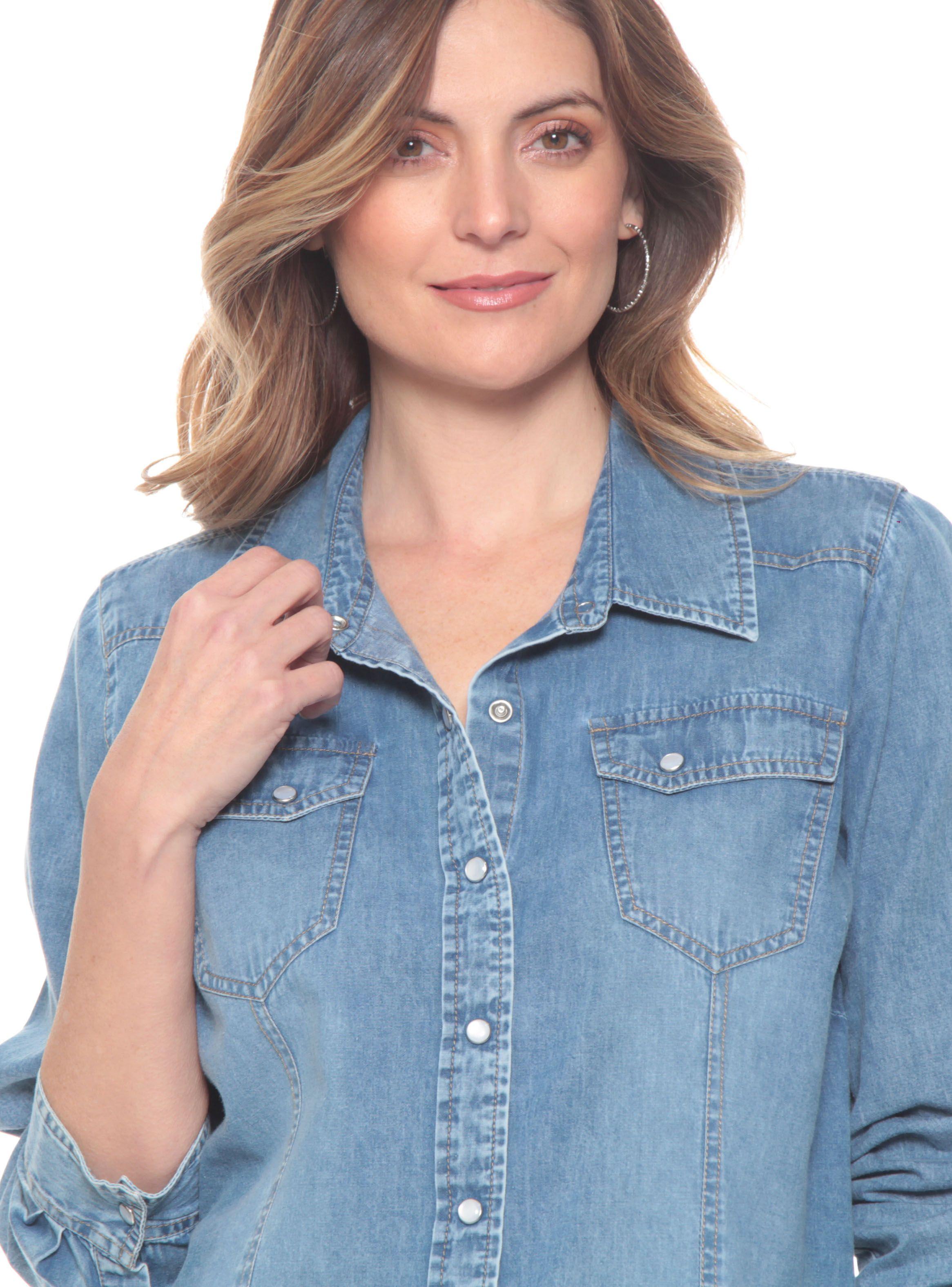 Blusa Ajustable Demim con Bolsillos y Tapeta-2