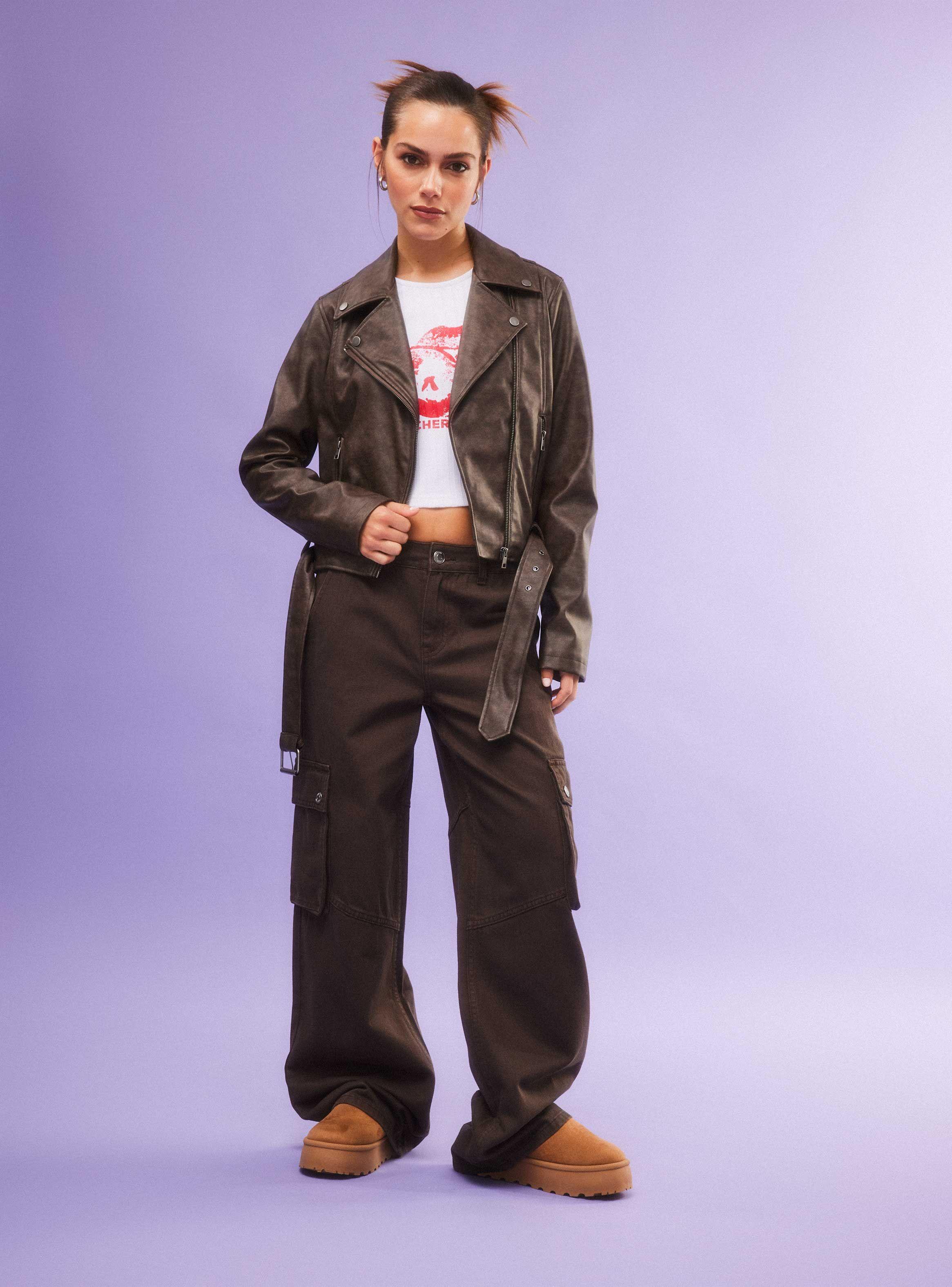Chaqueta Biker Lavada con Cierre-4