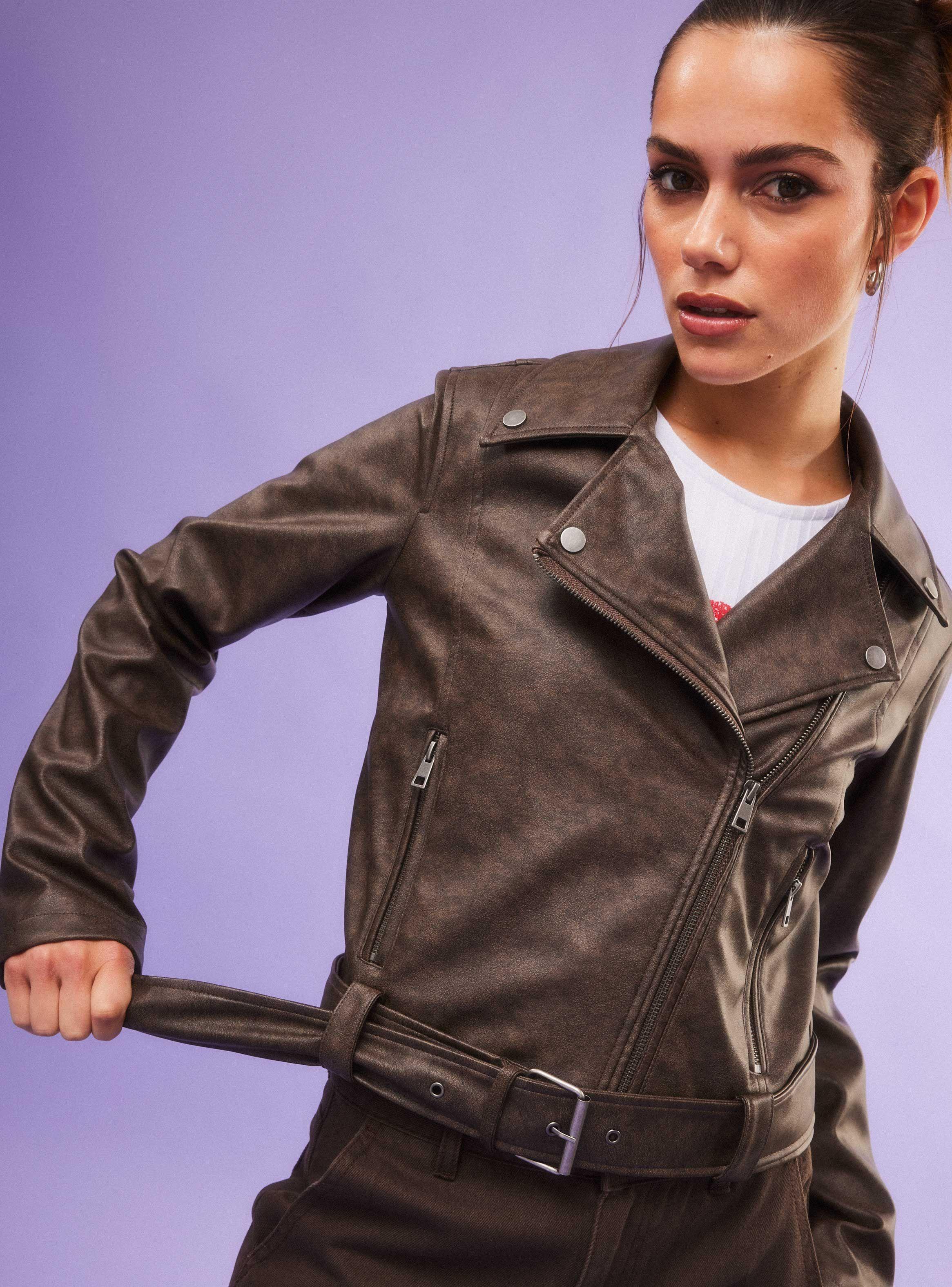 Chaqueta Biker Lavada con Cierre-2