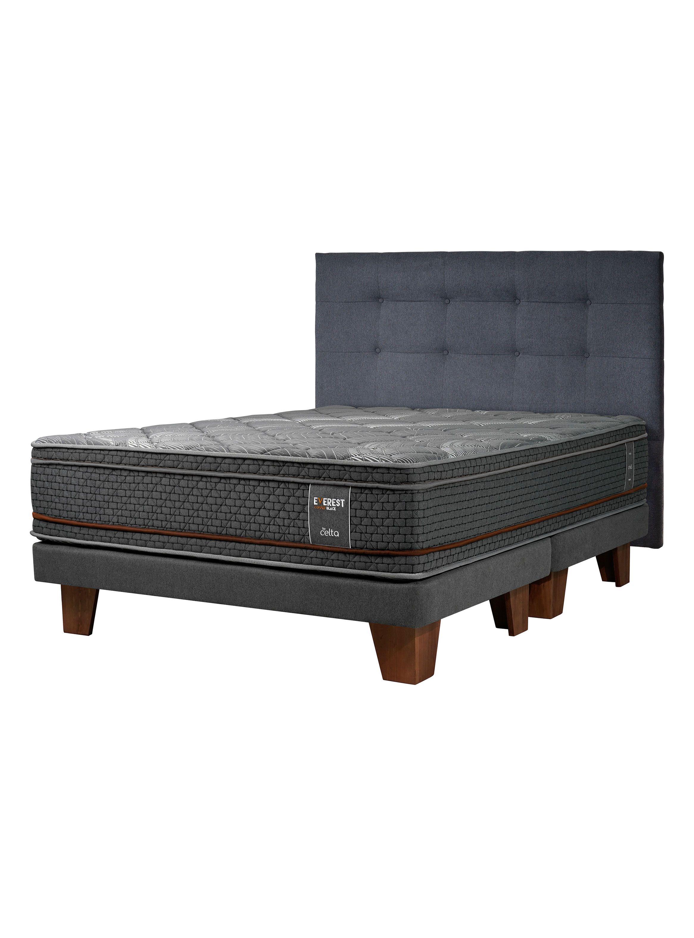 Cama Europea Everest Copper Black King + Respaldo Piamonte-0