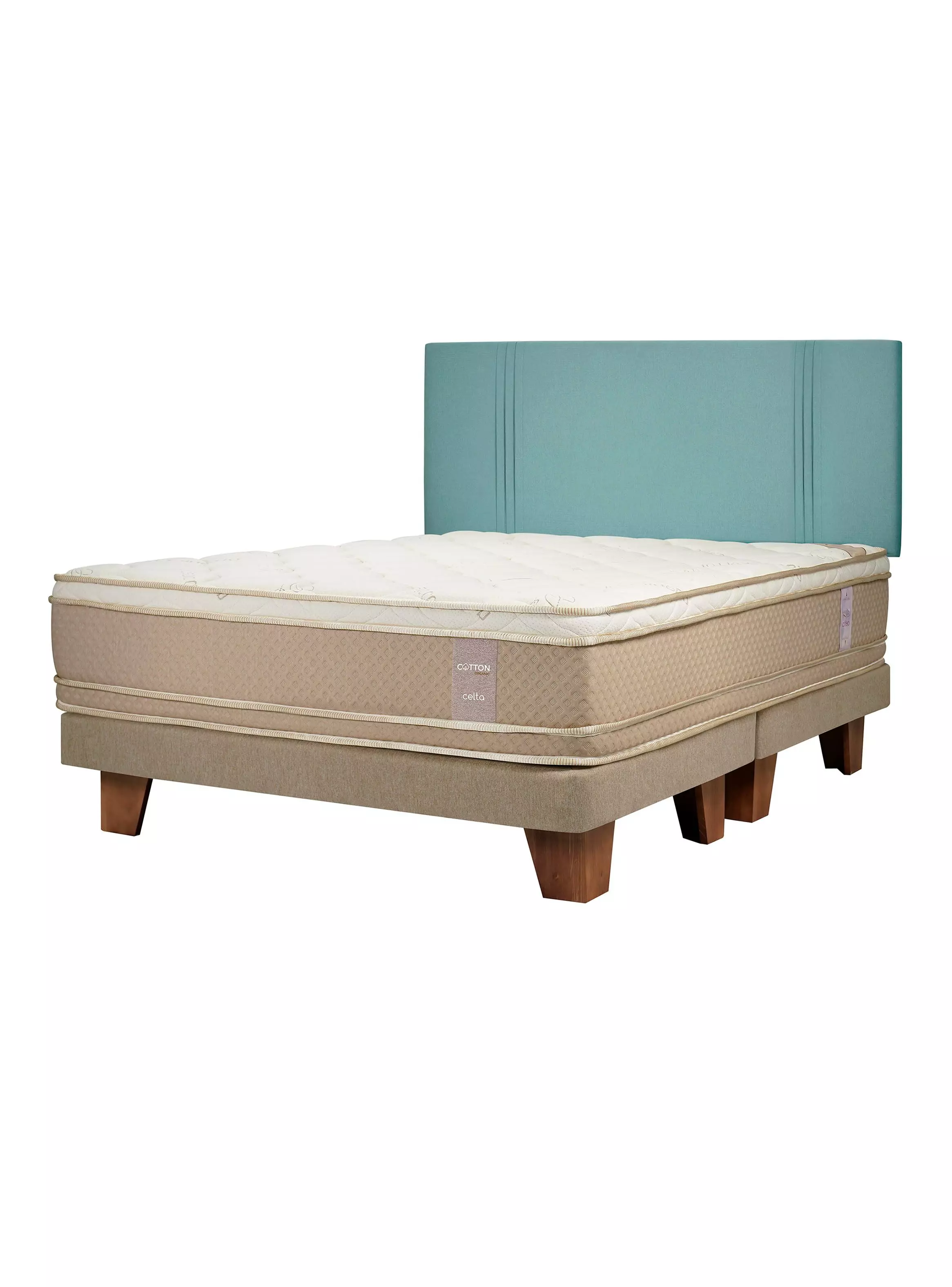 Cama Europea Cotton Organic 2 Plazas Base Dividida Respaldo Dublín Menta-0