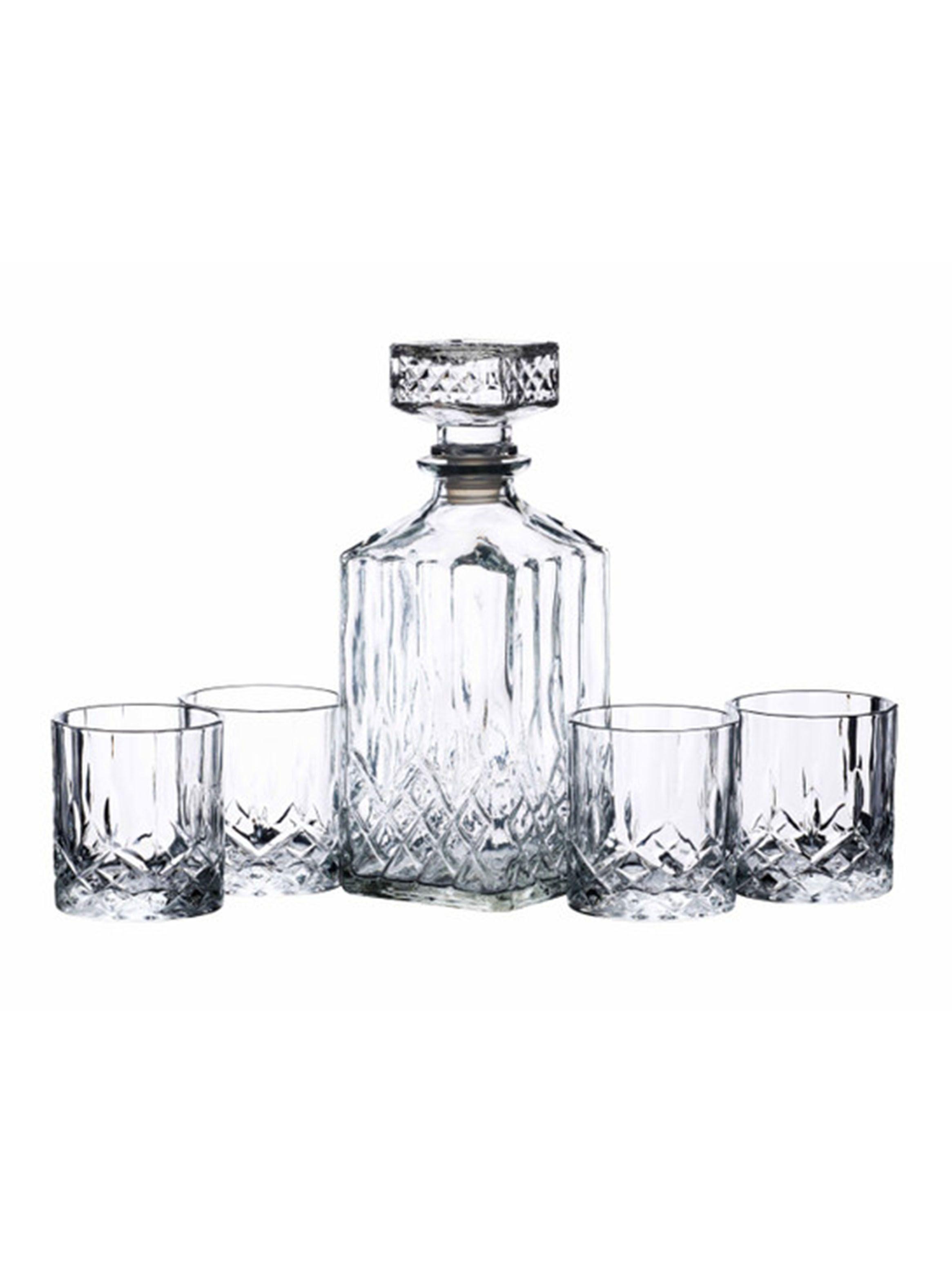 Set Decanter 900 ml + 4 Vasos Cristal 200 ml Whisky-0