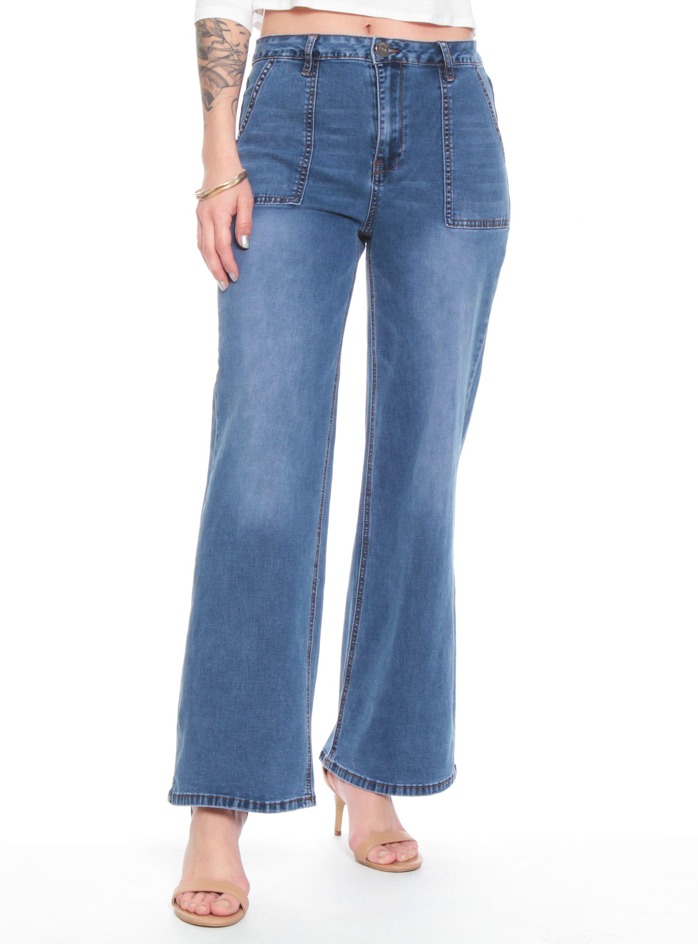 Jeans Cargo Tiro Alto con Botón-0