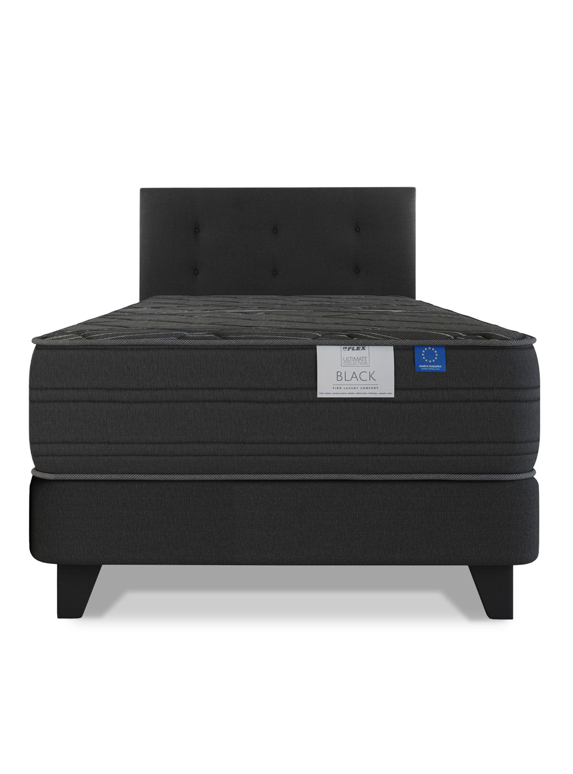 Cama Europea Black 1.5 Plazas + Respaldo Royal Negro-2