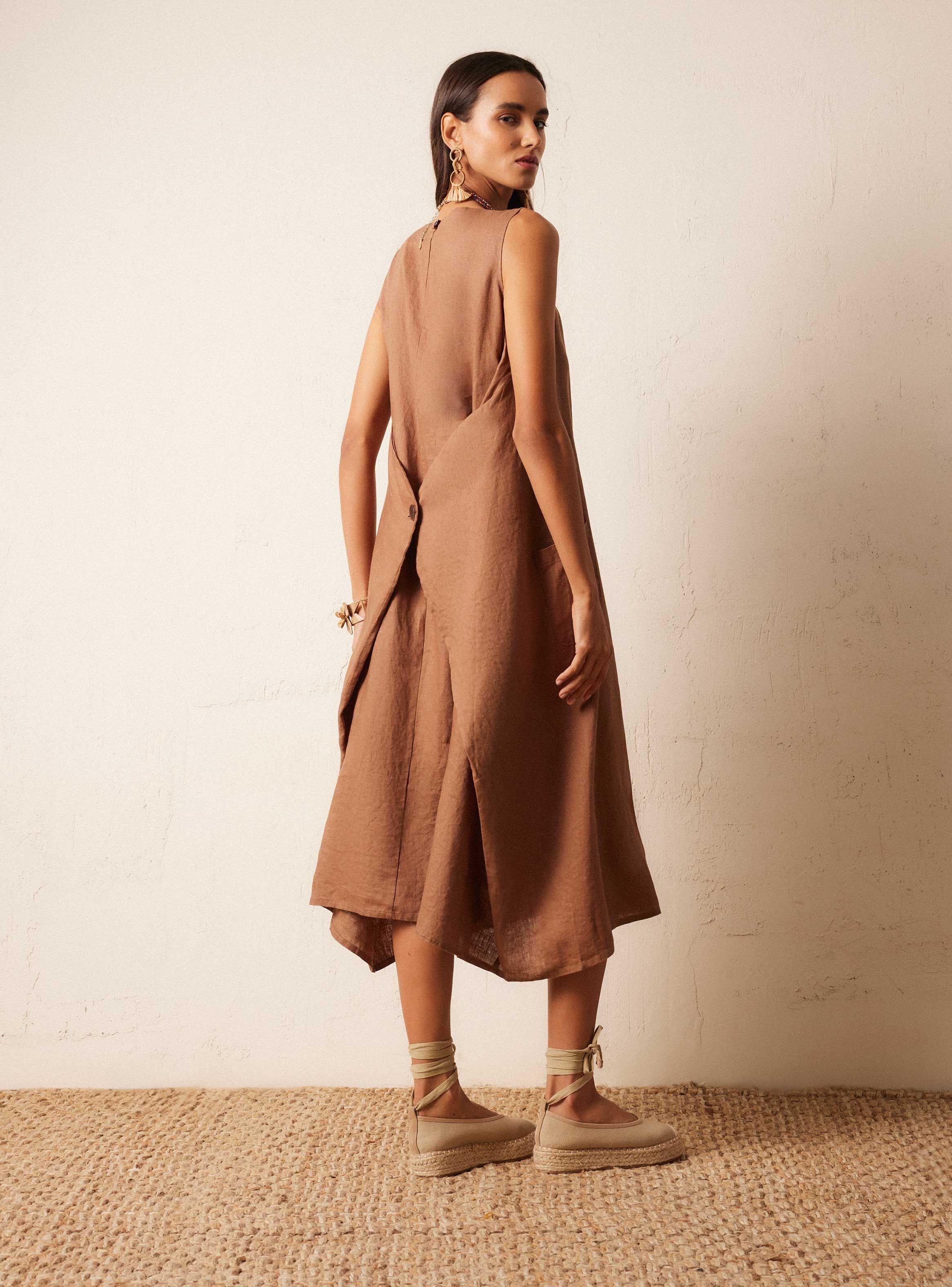 Vestido Detalle Botón Bolsillos en Delantero-5