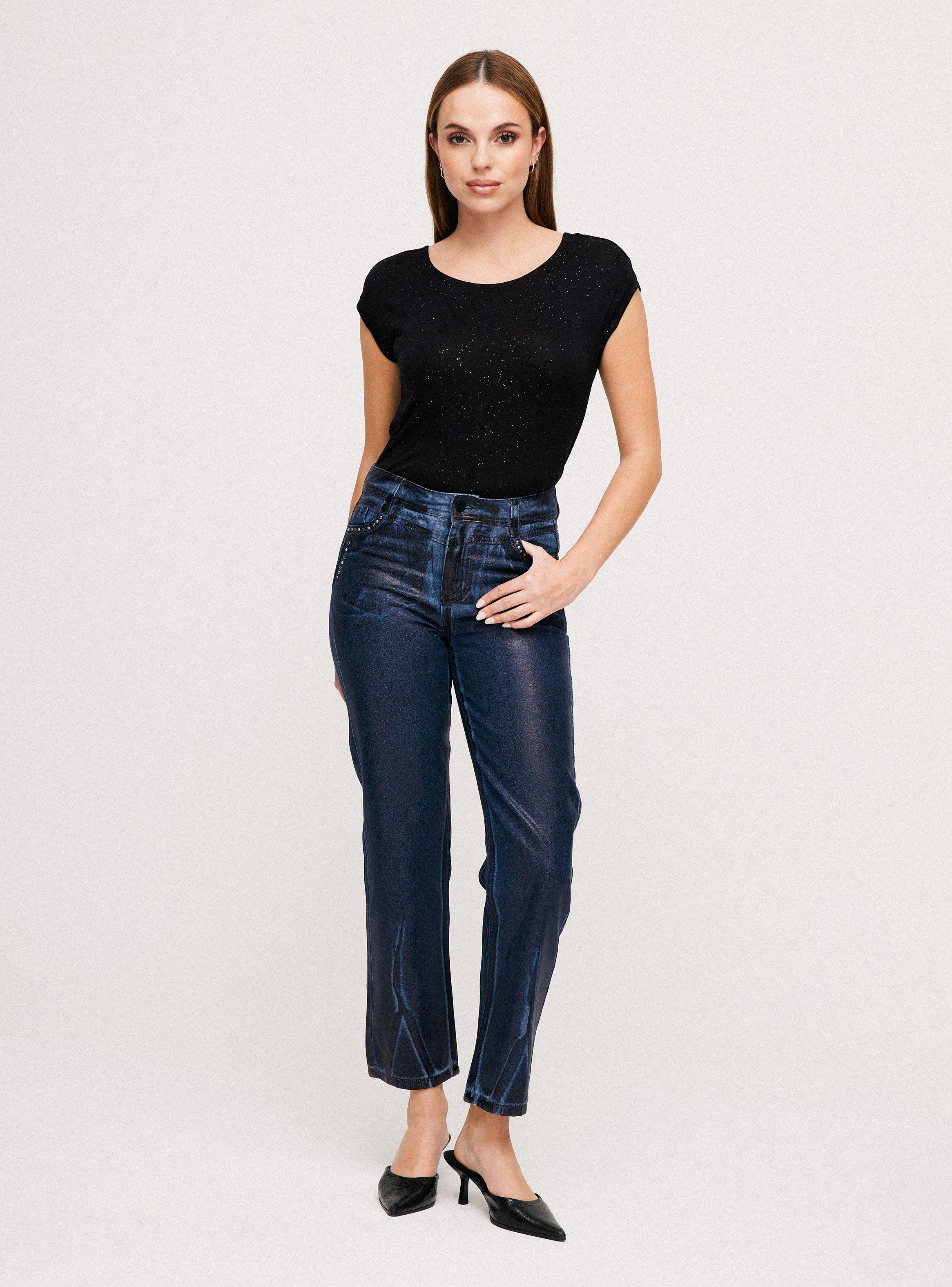 Jeans Fit Relajado con Metalizado Aplicaciones-4