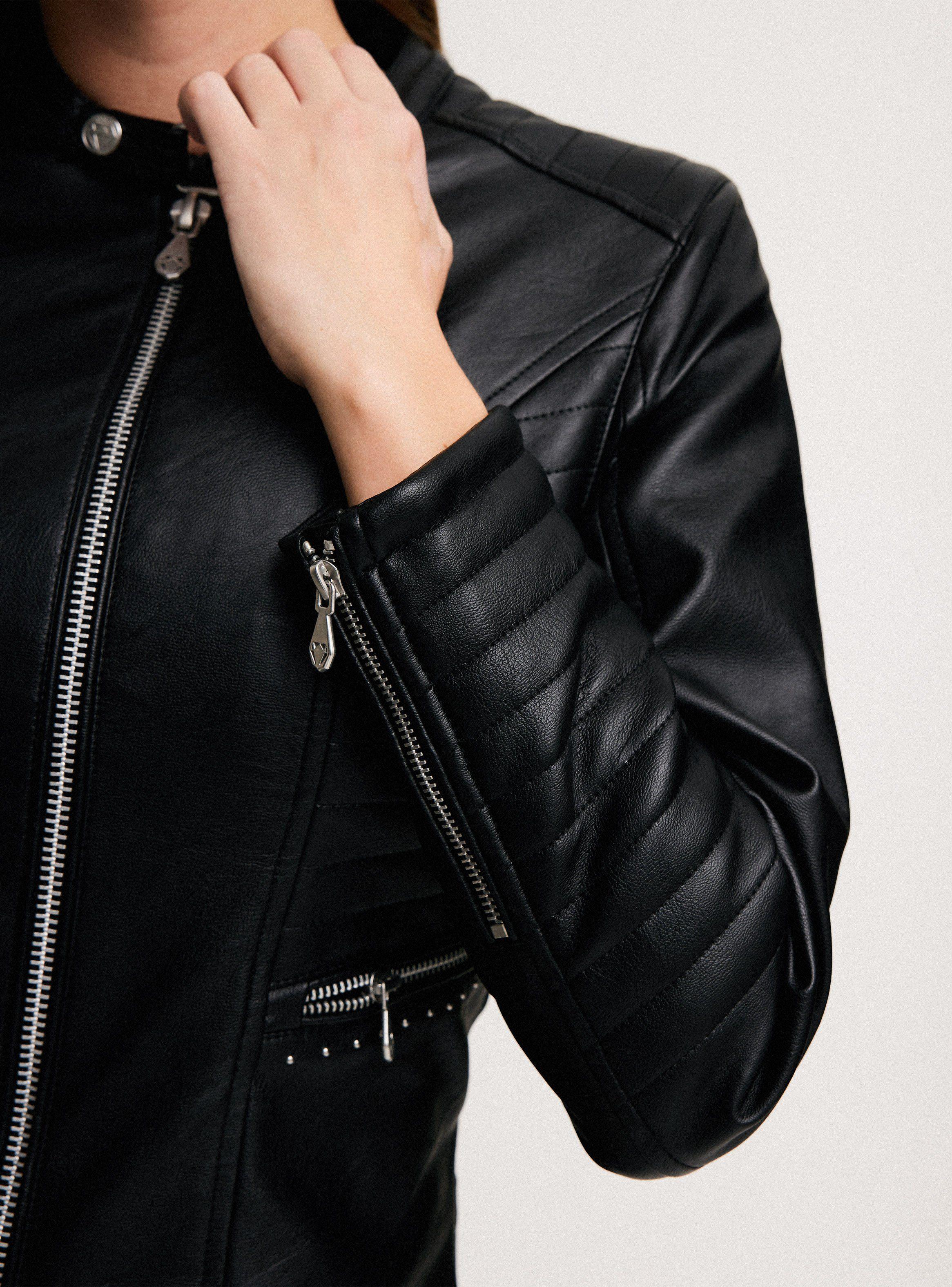 Chaqueta Biker Bolsillos con Cierre y Aplicaciones-3