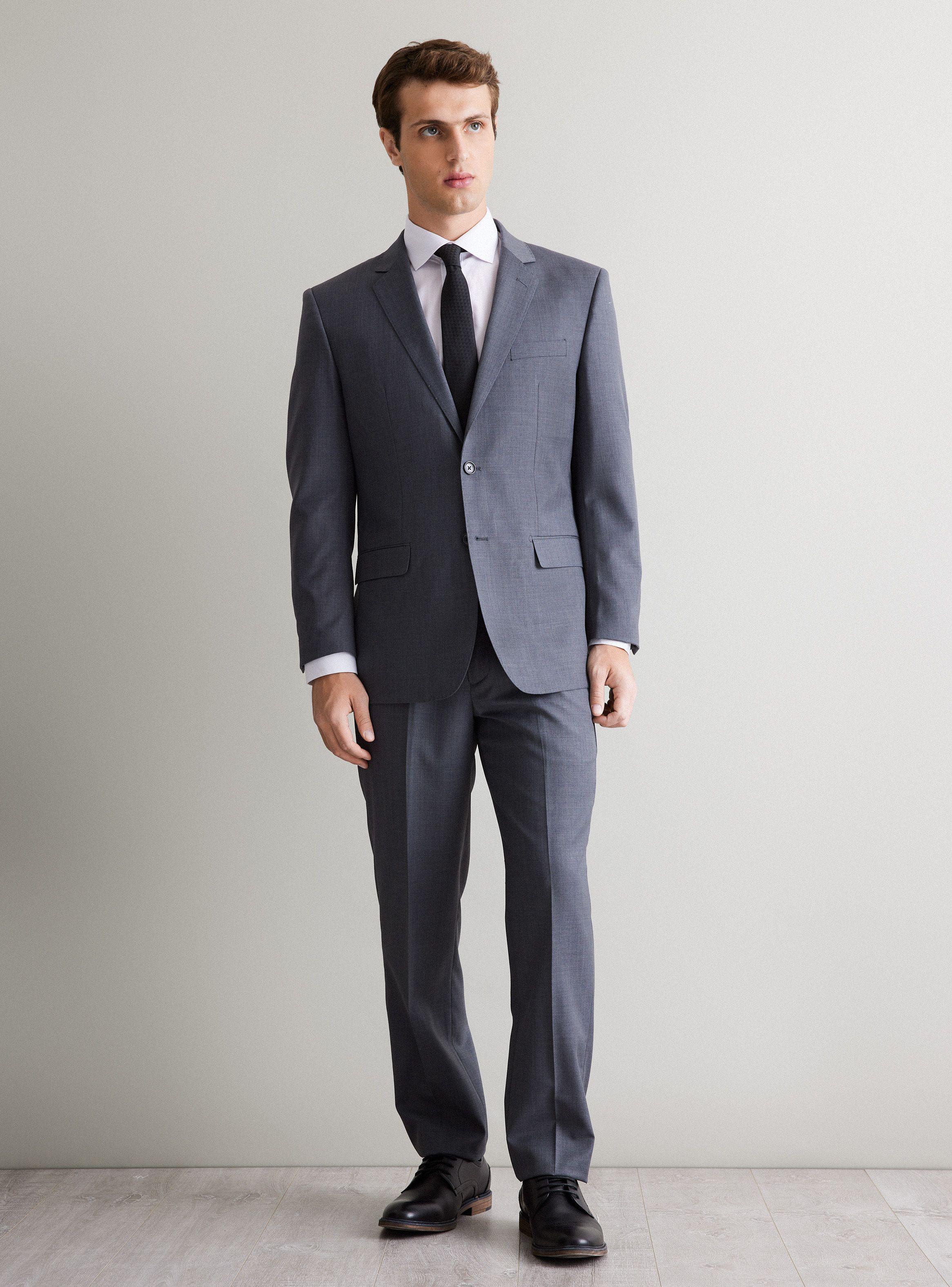 Traje Recto Lana Liso Super 100 Gris-4