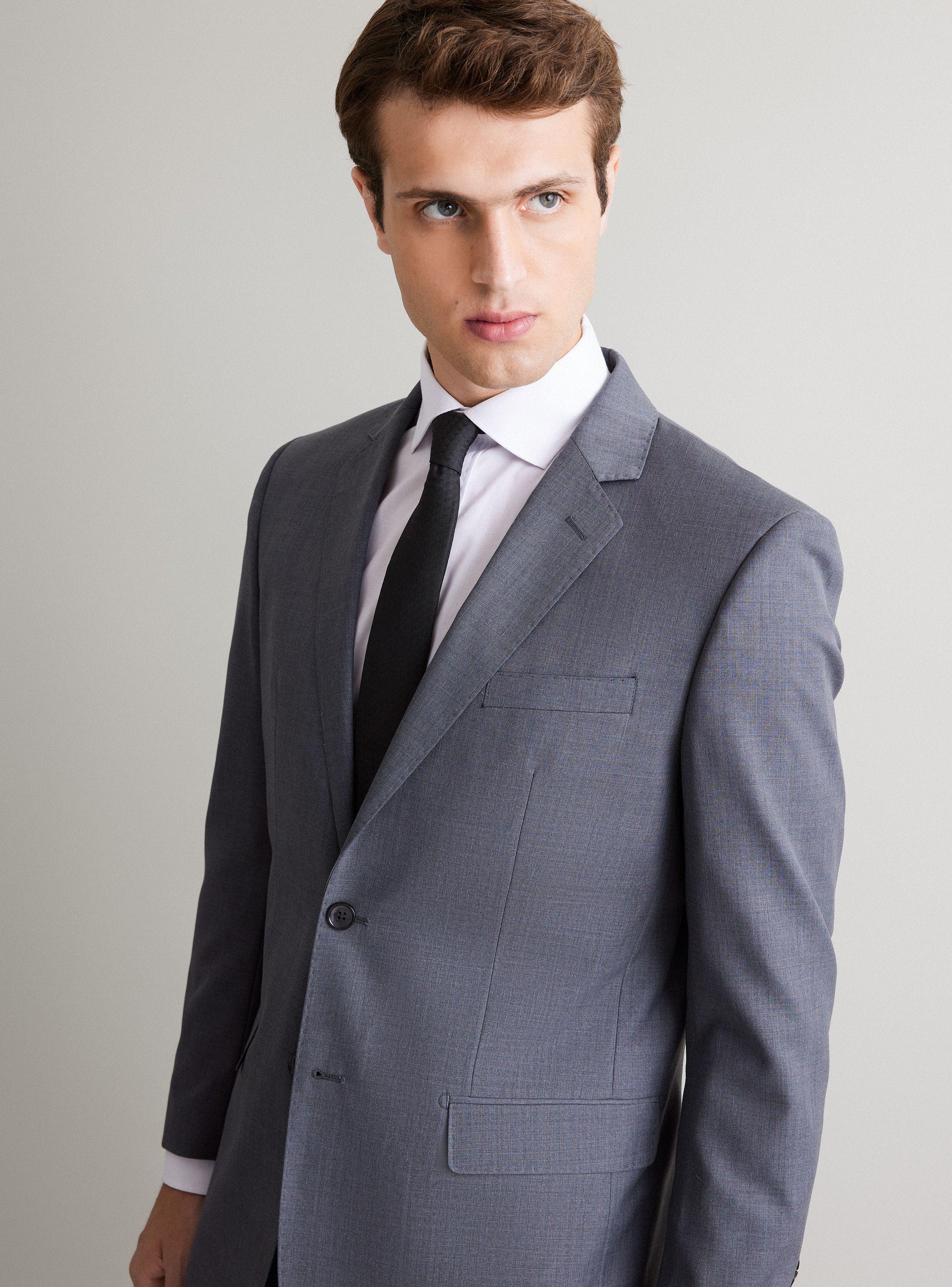 Traje Recto Lana Liso Super 100 Gris-2