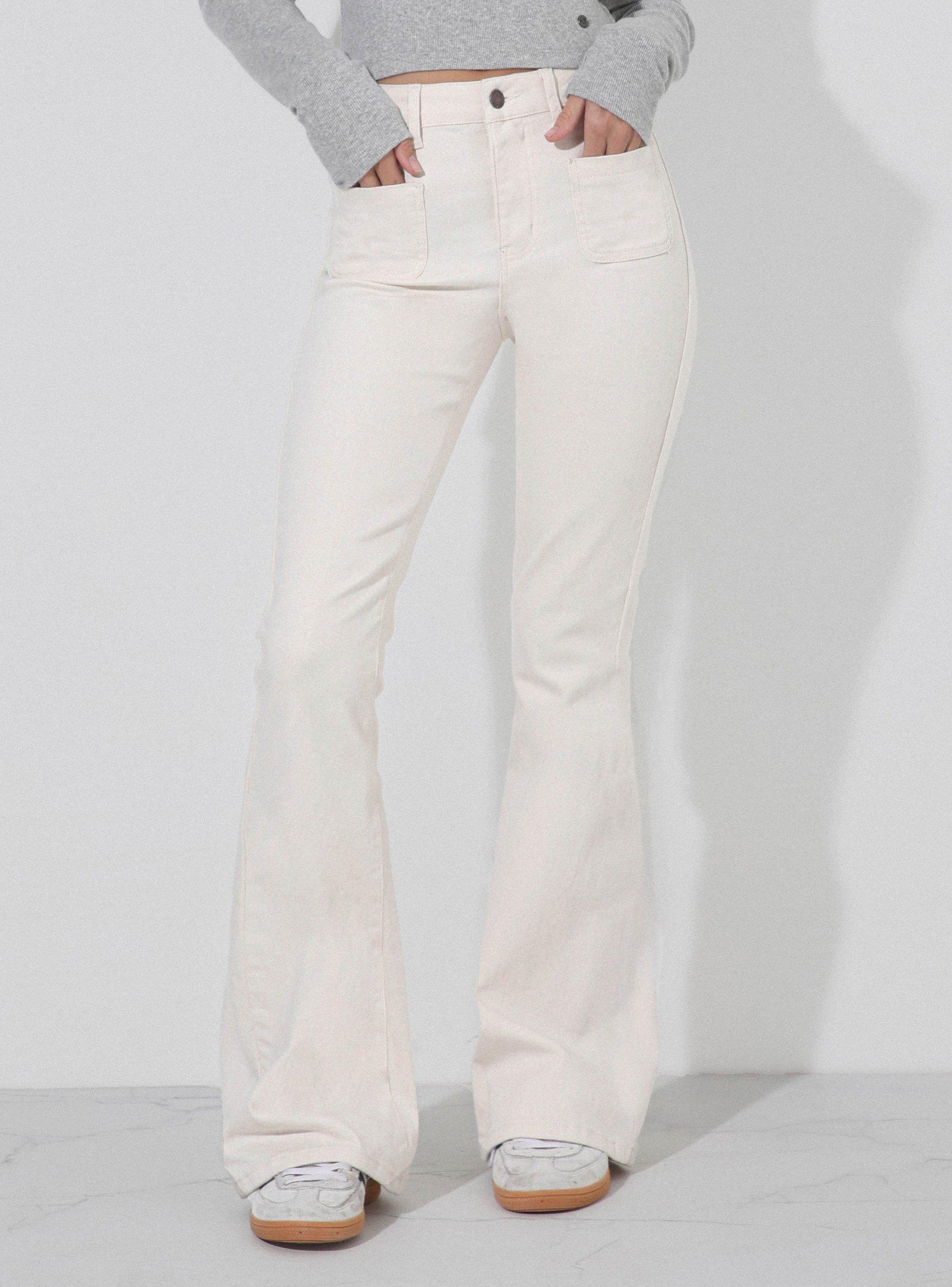 Jeans Pants Flare Bolsillos Ecru-0