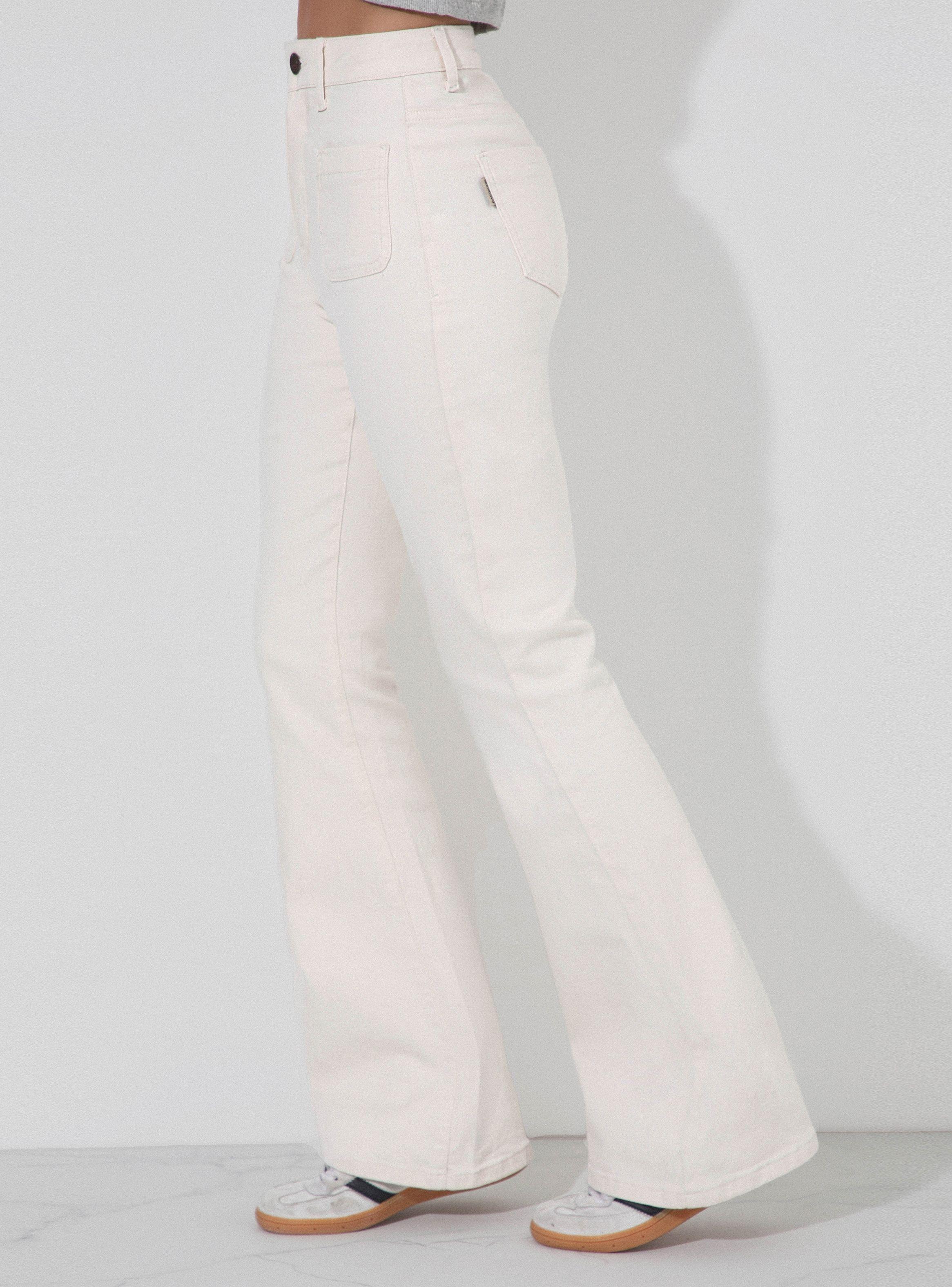 Jeans Pants Flare Bolsillos Ecru-2