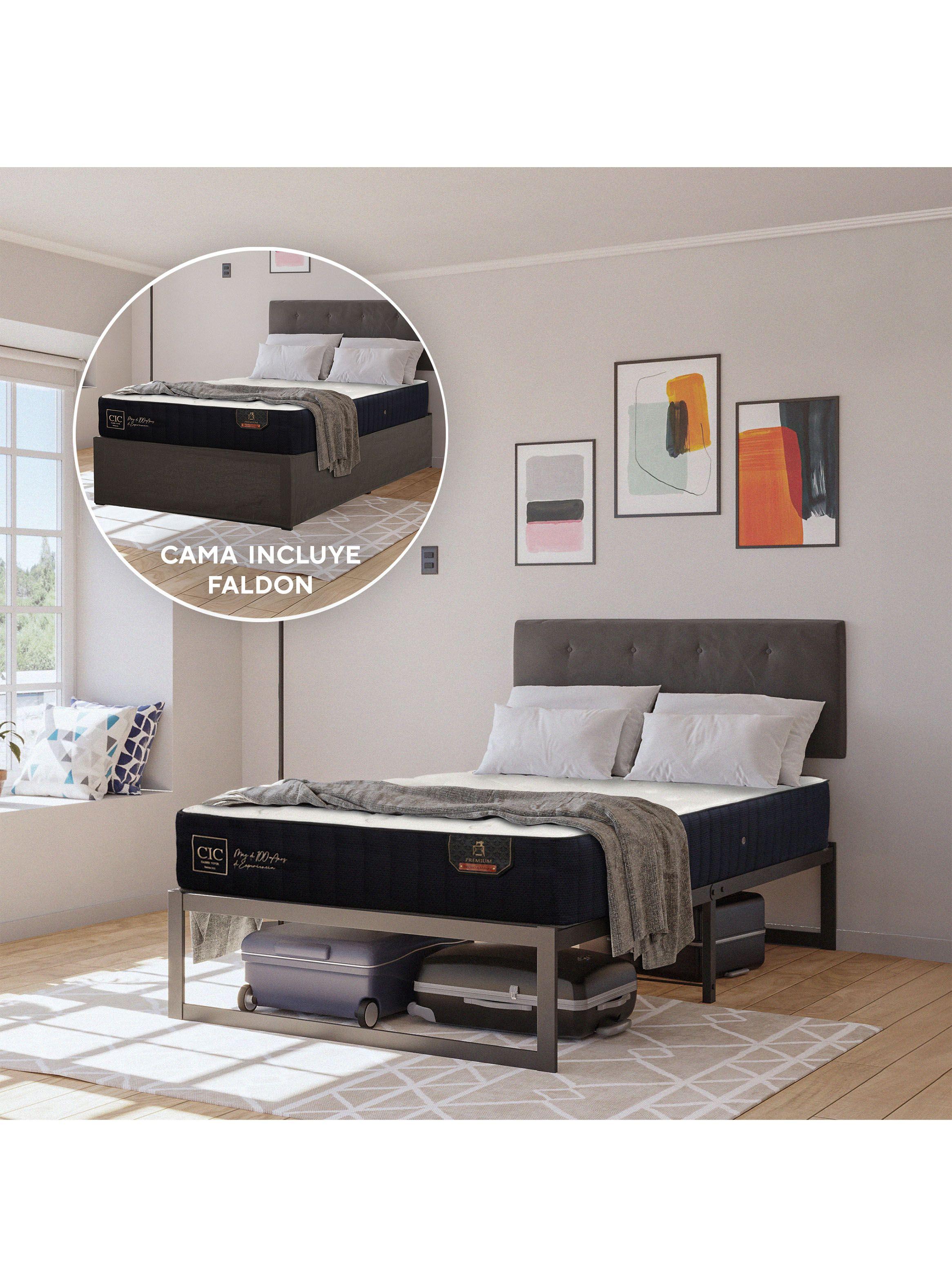 Cama Europea Iron Smart Premium 1.5P Plazas + Respaldo Black + Faldón-5