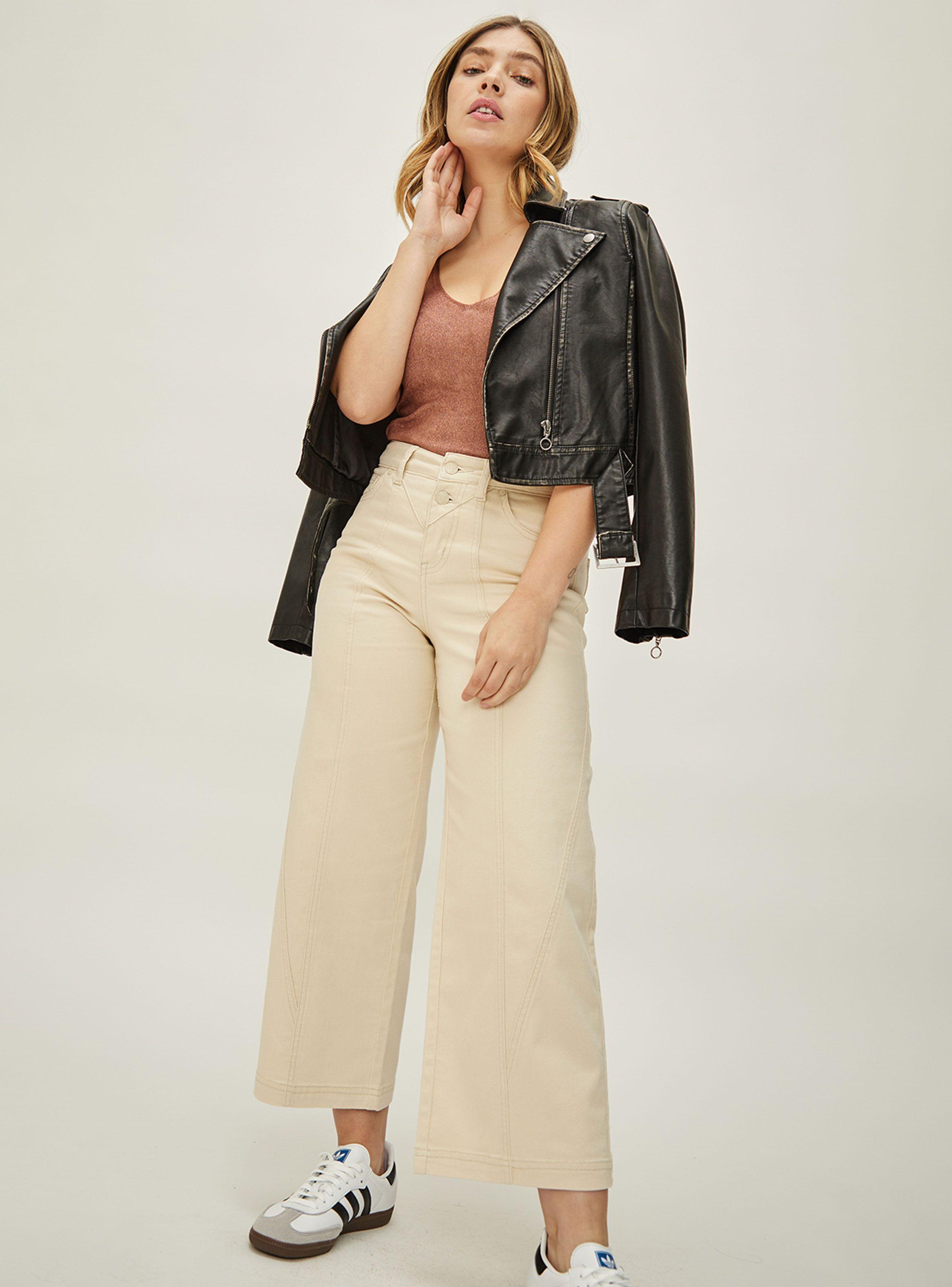 Jeans Liso Palazzo Tiro Alto con Cierre-3