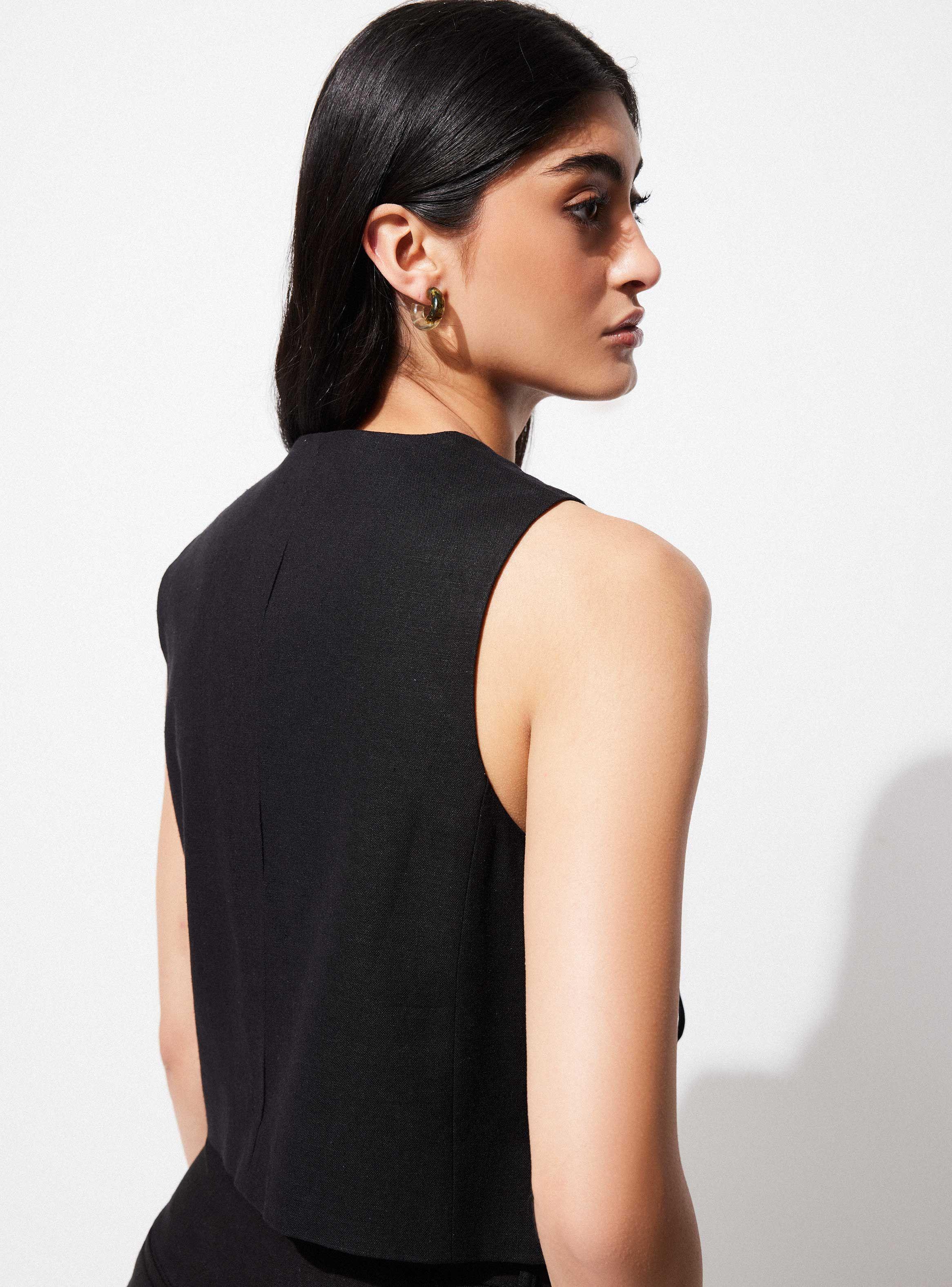 Blusa Vest Listado con Lino Forro y Amarras-3